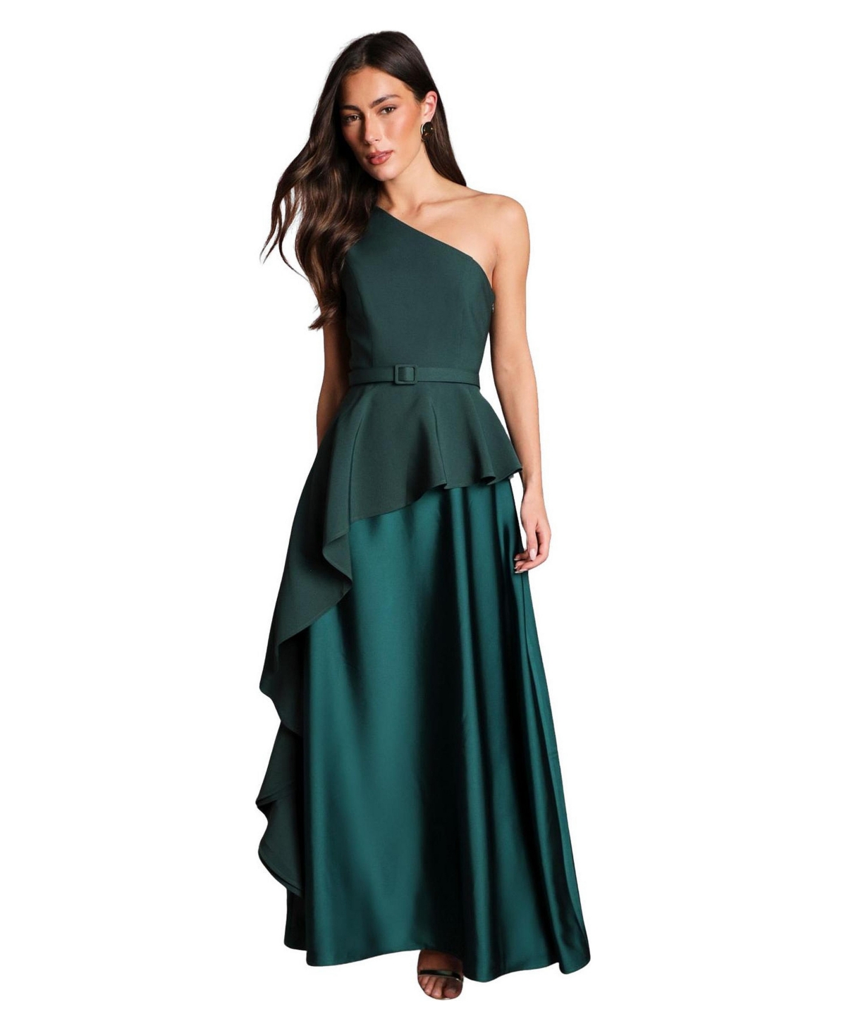 Coast Women’s One-Shoulder Satin Maxi Dress – Emerald