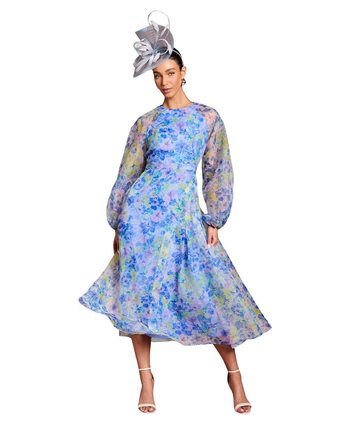 Coast Women’s Organza Floral Puff Sleeve Midi Dress – Blue Coast Women’s Organza Floral Puff Sleeve Midi Dress – Blue