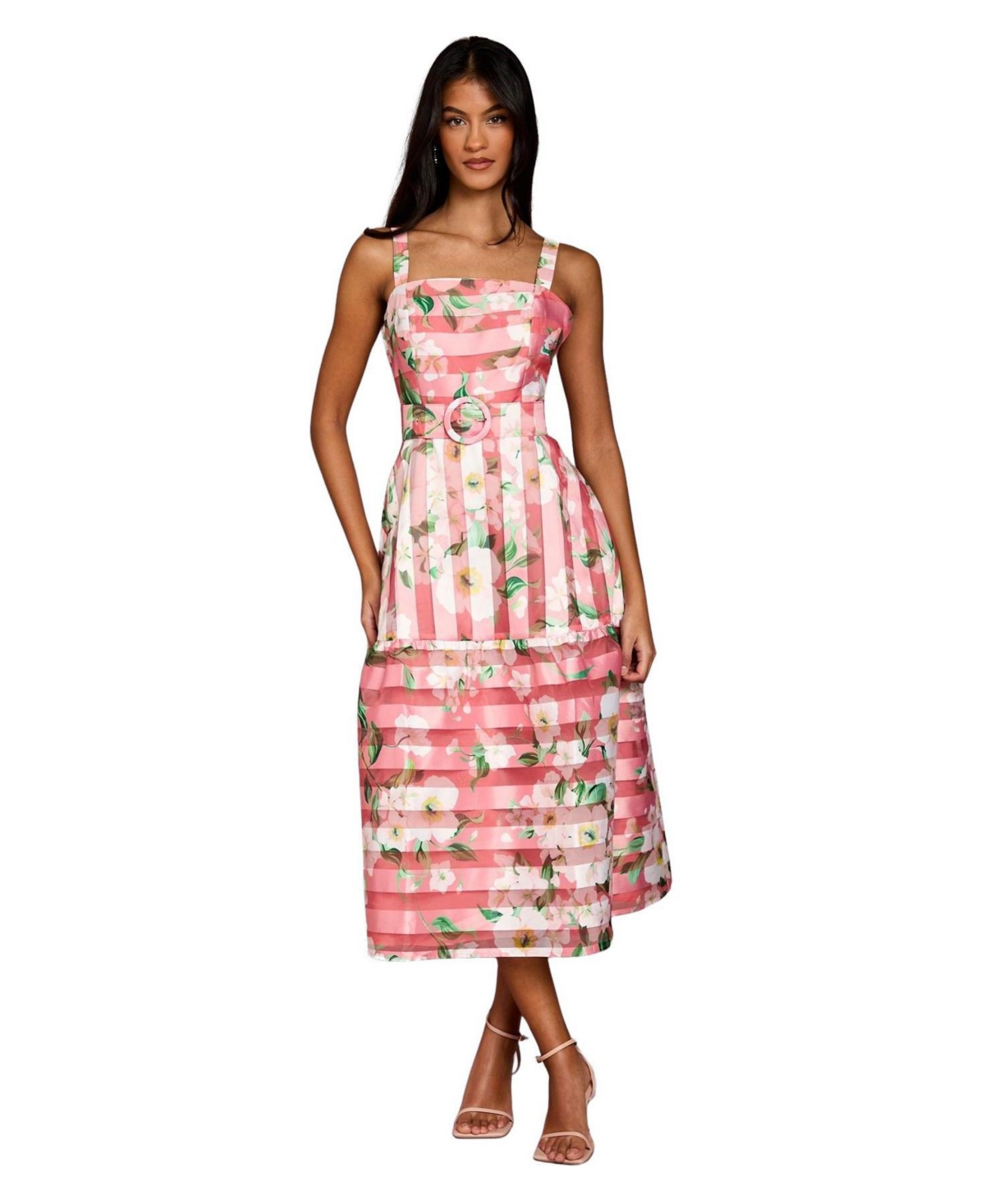 Coast Women’s Petite Floral Organza Midi Dress – Pink