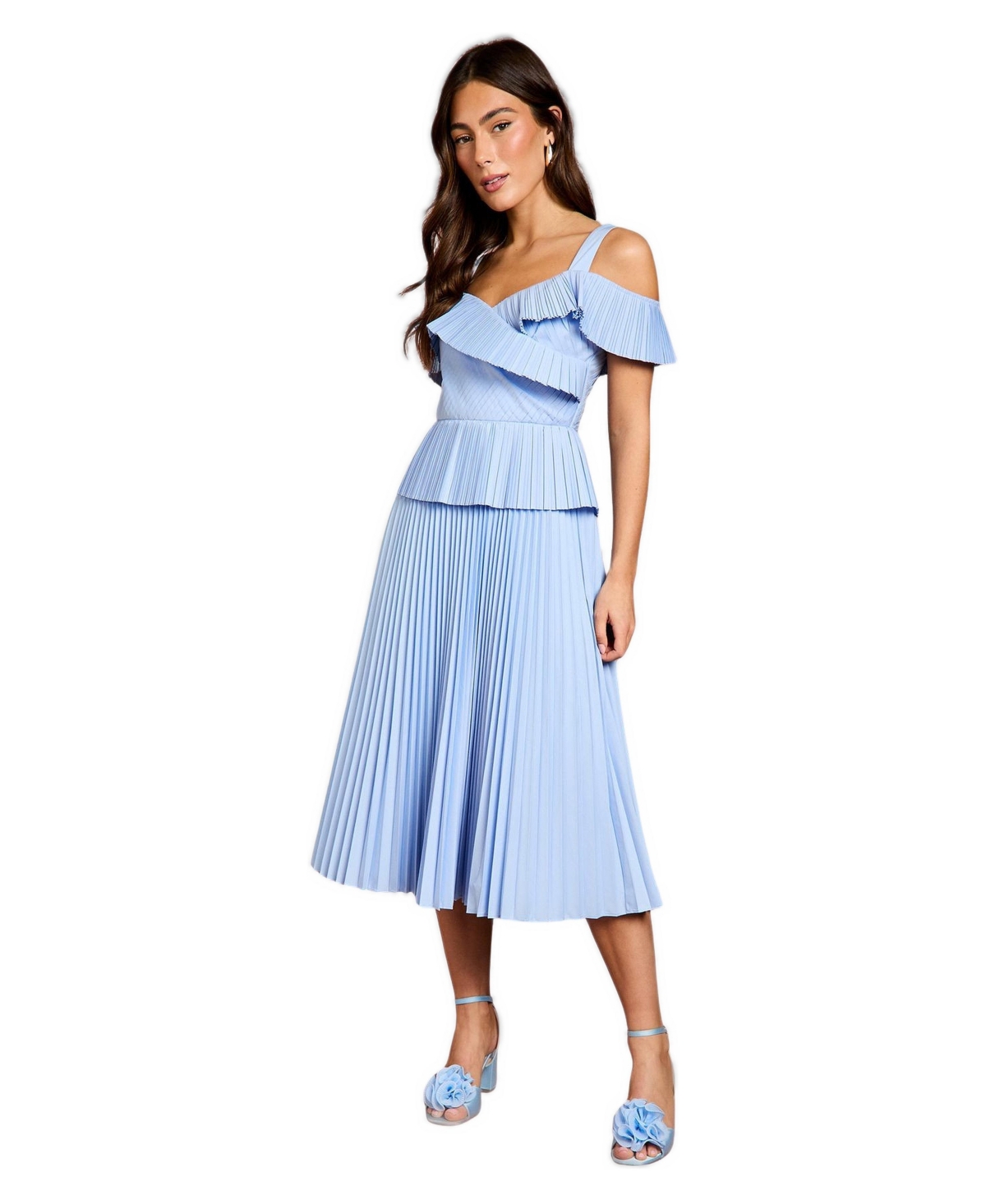 Coast Women’s Pleated V-Neck Midi Dress – Light blue Coast Women’s Pleated V-Neck Midi Dress – Light blue