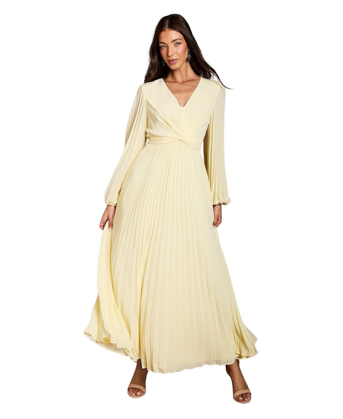 Coast Women’s Pleated Wrap V-Neck Maxi Dress – Lemon