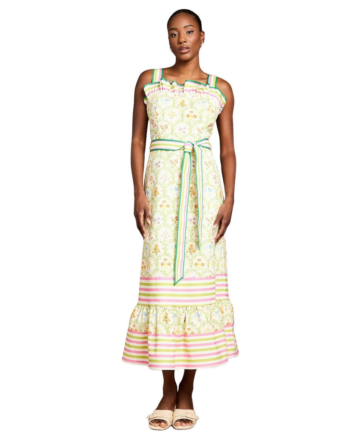 Coast Women’s Printed Ruffle Midi Dress – Ivory