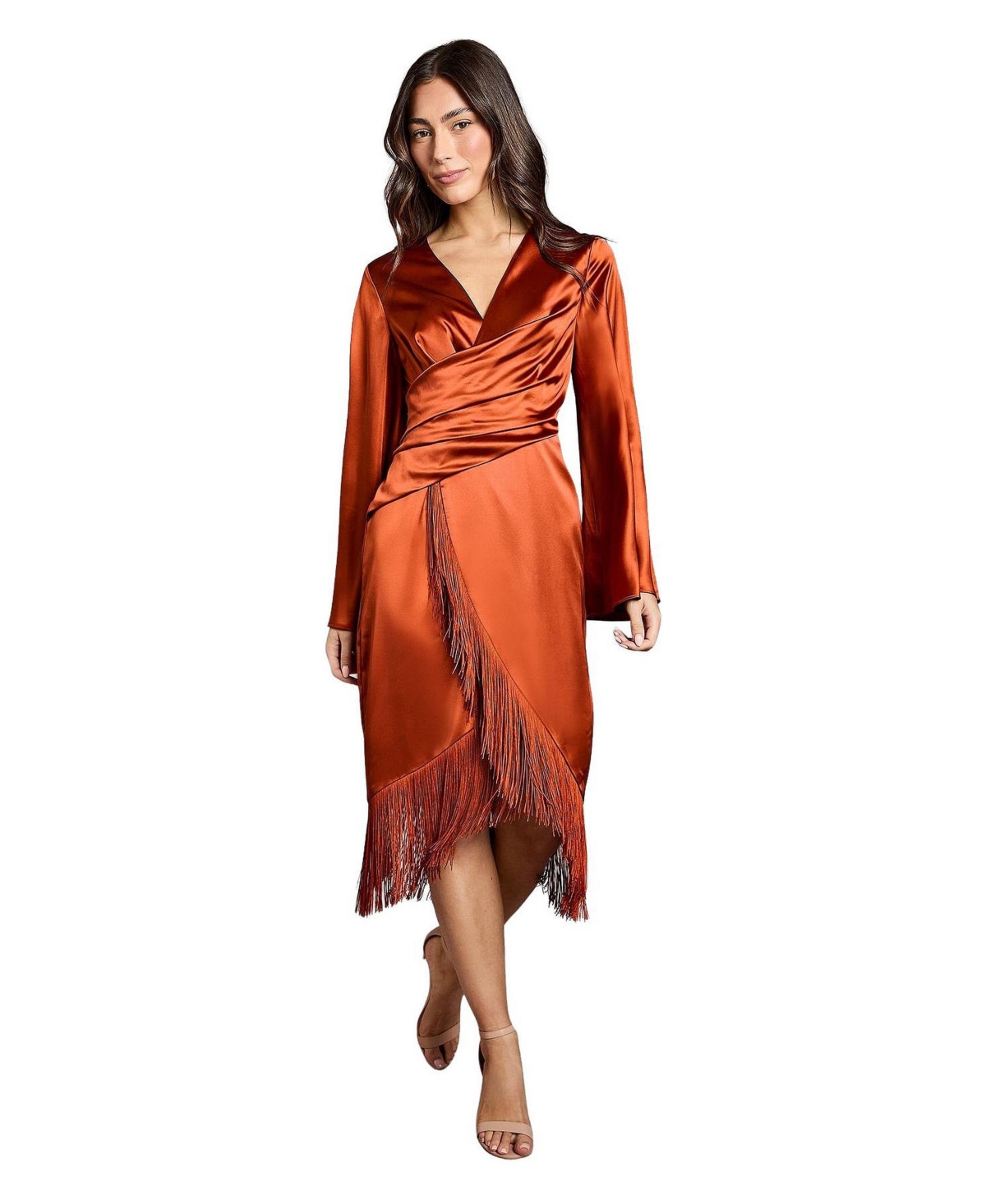 Coast Women’s Satin Midi Wrap Dress – Rust