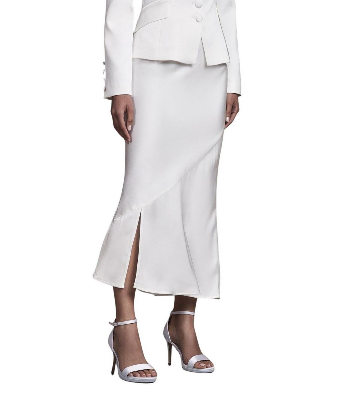 Coast Women’s Satin Side-Split Fitted Midi Skirt – Ivory