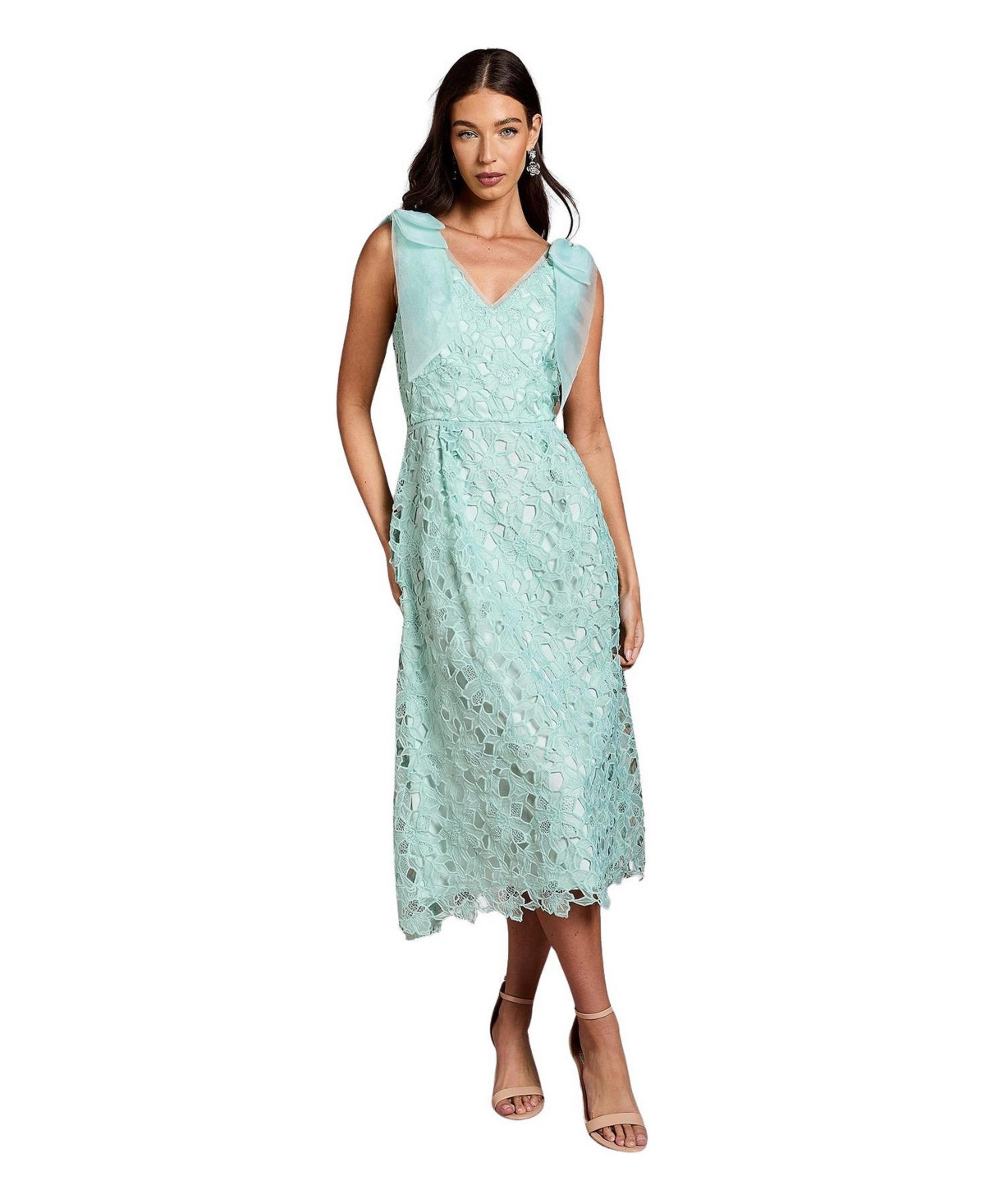 Coast Women’s Shoulder Organza Lace Midi Dress – Mint