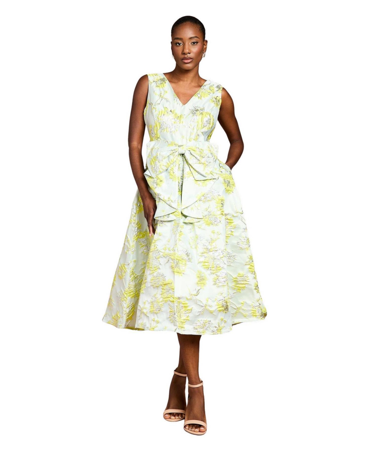 Coast Women’s V-Neck Bow Jacquard Midi Dress – Green Coast Women’s V-Neck Bow Jacquard Midi Dress – Green