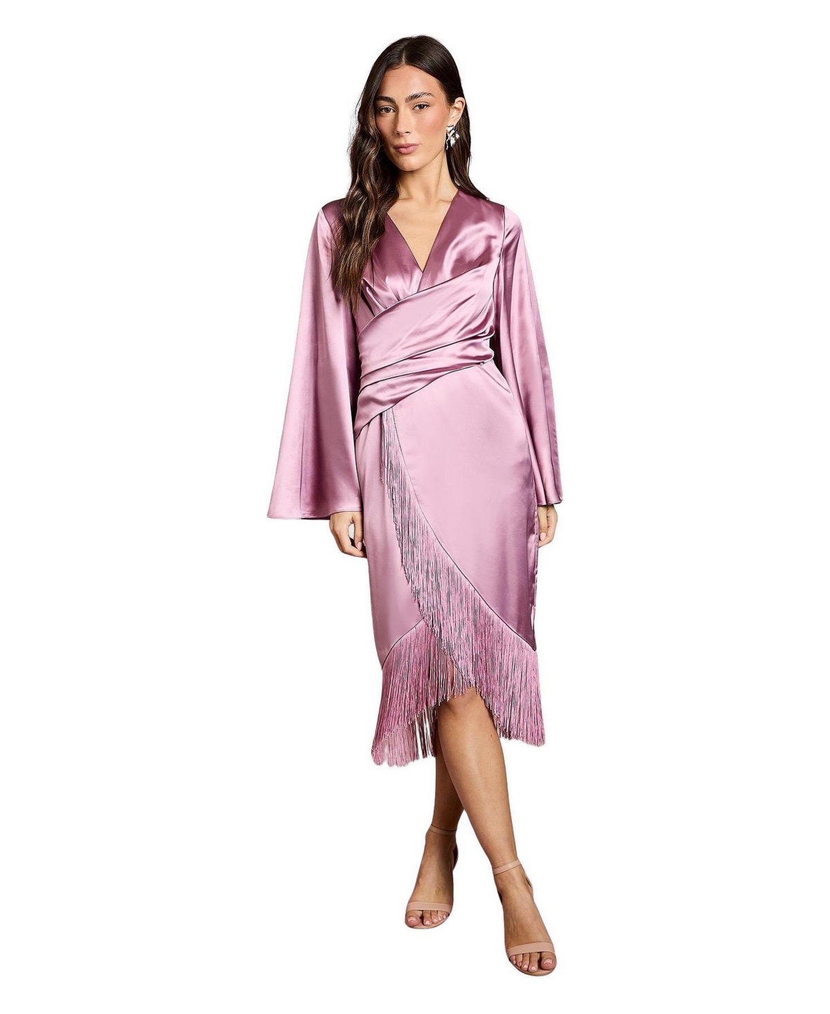 Coast Women’s V-Neck Fringe Wrap Midi Dress – Rose Coast Women’s V-Neck Fringe Wrap Midi Dress – Rose