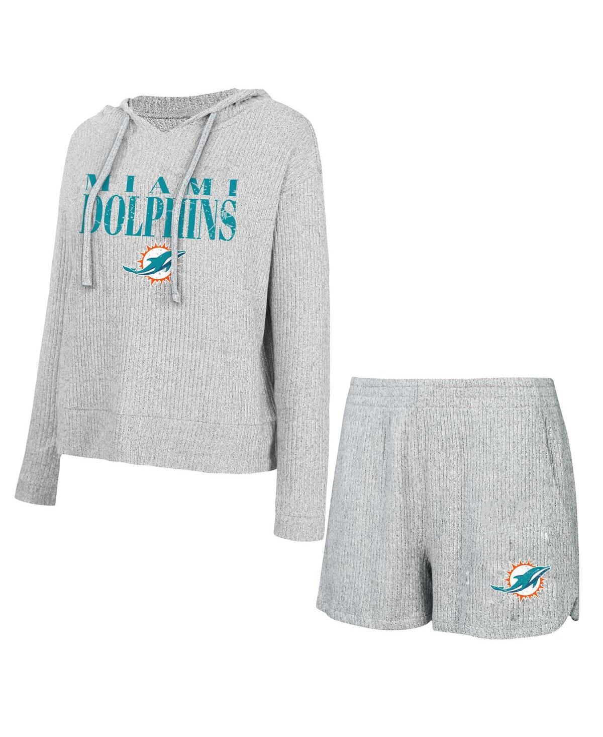 Concepts Sport Women’s Gray Miami Dolphins Juniper Long Sleeve Hoodie T-Shirt Shorts Set – Gray
