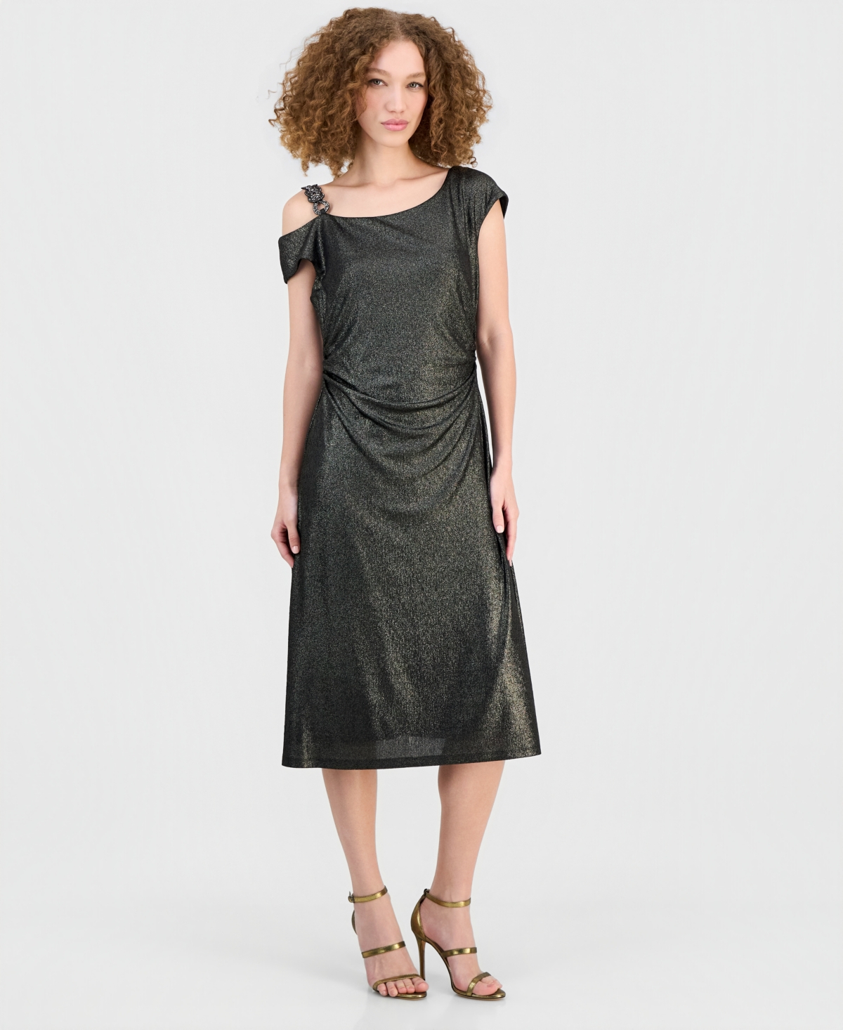 Connected Women’s Off-The-Shoulder Stone Medallion Dress – BRONZE Connected Women’s Off-The-Shoulder Stone Medallion Dress – BRONZE