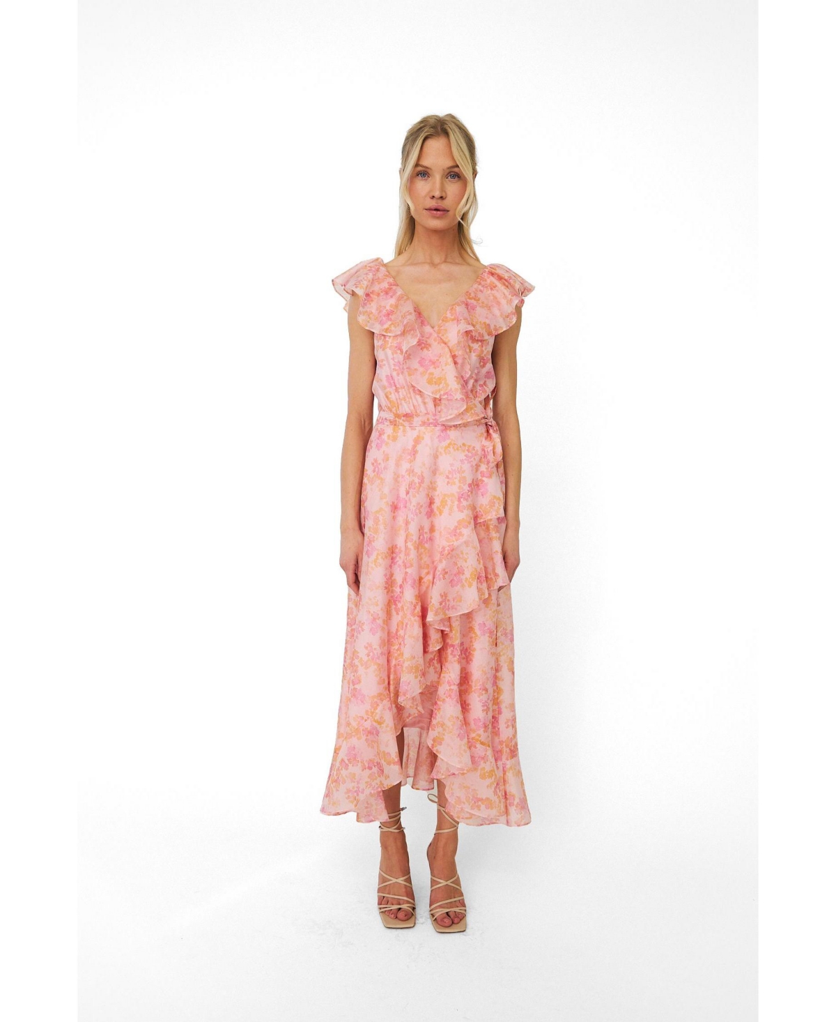Cras Women’s Landon Floral-Print Wrap Ruffle Midi Dress – Cloudy flower