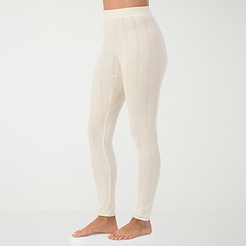 Cuddl Duds Cotton Pointelle Thermal Legging, X-small, White