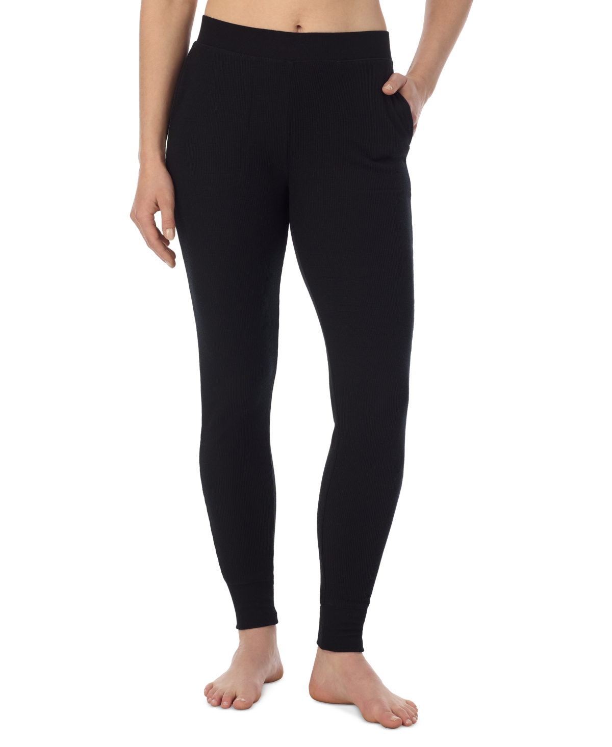 Cuddl Duds Women’s Cozy Waffle-Knit Thermal Stretch Leggings – Black
