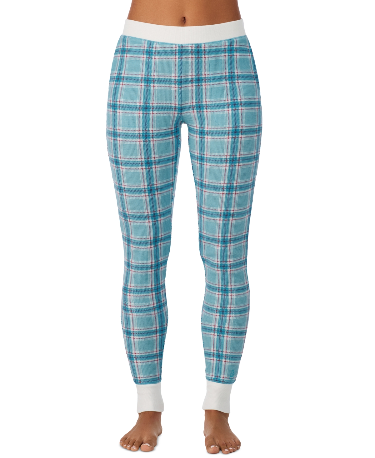 Cuddl Duds Women’s Cozy Waffle-Knit Thermal Stretch Leggings – Blue Plaid