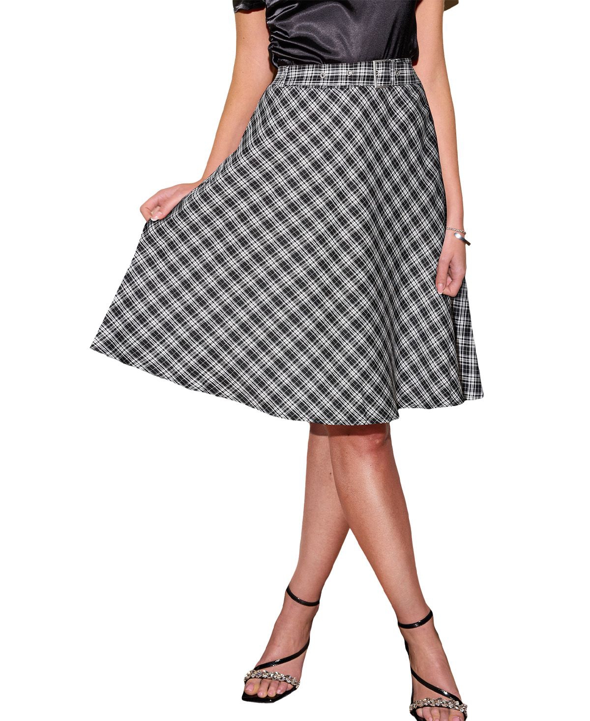 Cupshe Women’s Plaid A-Line Midi Skirt – Black Cupshe Women’s Plaid A-Line Midi Skirt – Black