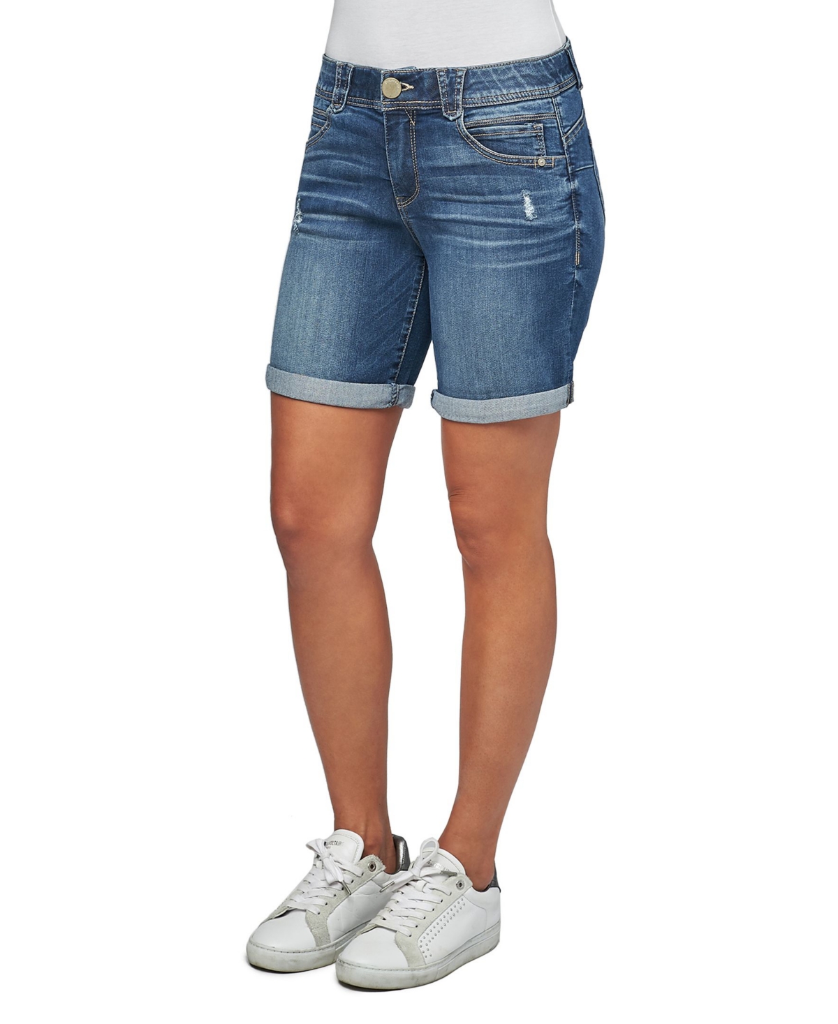 Democracy 5″ Destructed “Ab” Solution Rolled Cuff Short – In Indigo Democracy 5″ Destructed “Ab” Solution Rolled Cuff Short – In Indigo