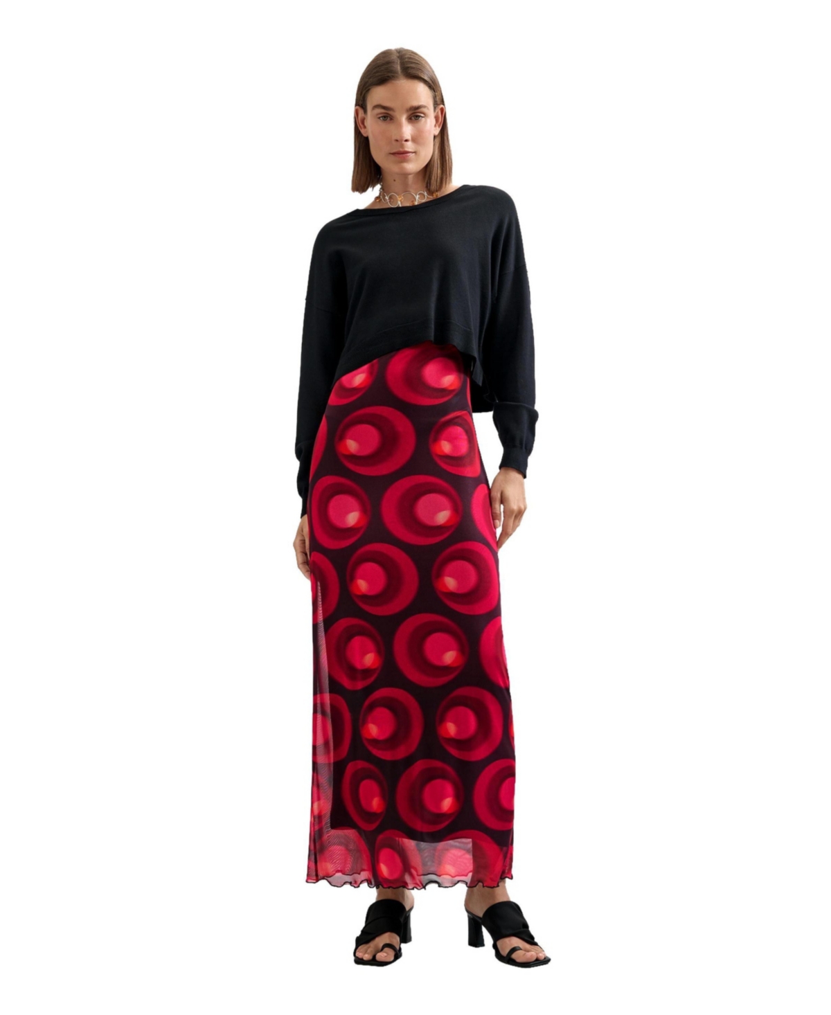 Desigual Women’s 2-in-1 Spaghetti-Strap Midi Knit Dress – Black Desigual Women’s 2-in-1 Spaghetti-Strap Midi Knit Dress – Black