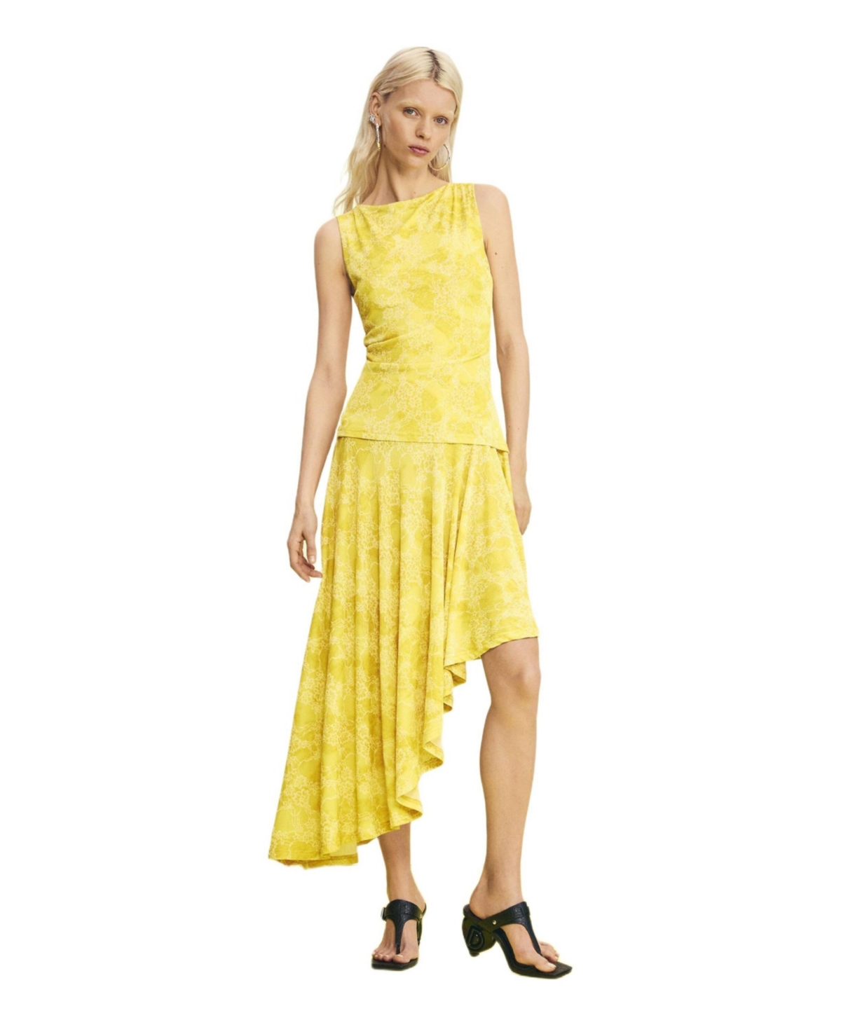 Desigual Women’s Asymmetric printed dress – Yellow Desigual Women’s Asymmetric printed dress – Yellow