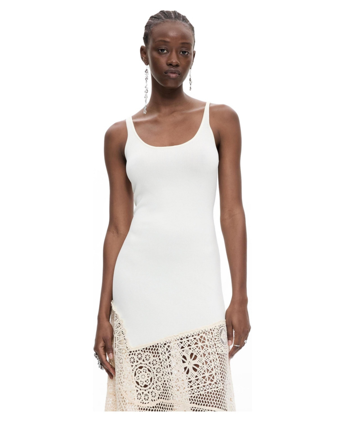 Desigual Women’s Asymmetrical Fringe Dress – Off white Desigual Women’s Asymmetrical Fringe Dress – Off white