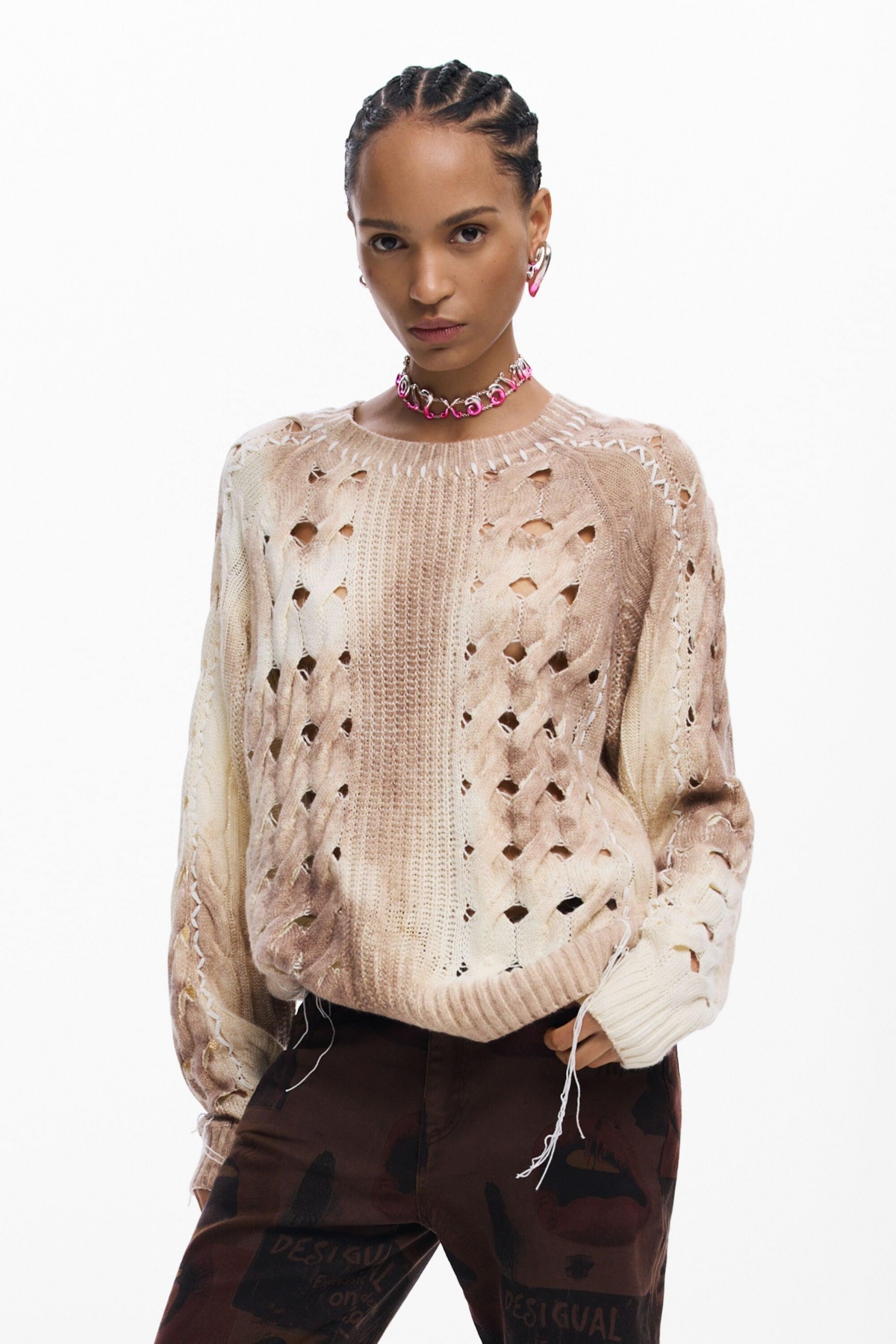 Desigual Women’s Chunky Knit Sweater – Off white