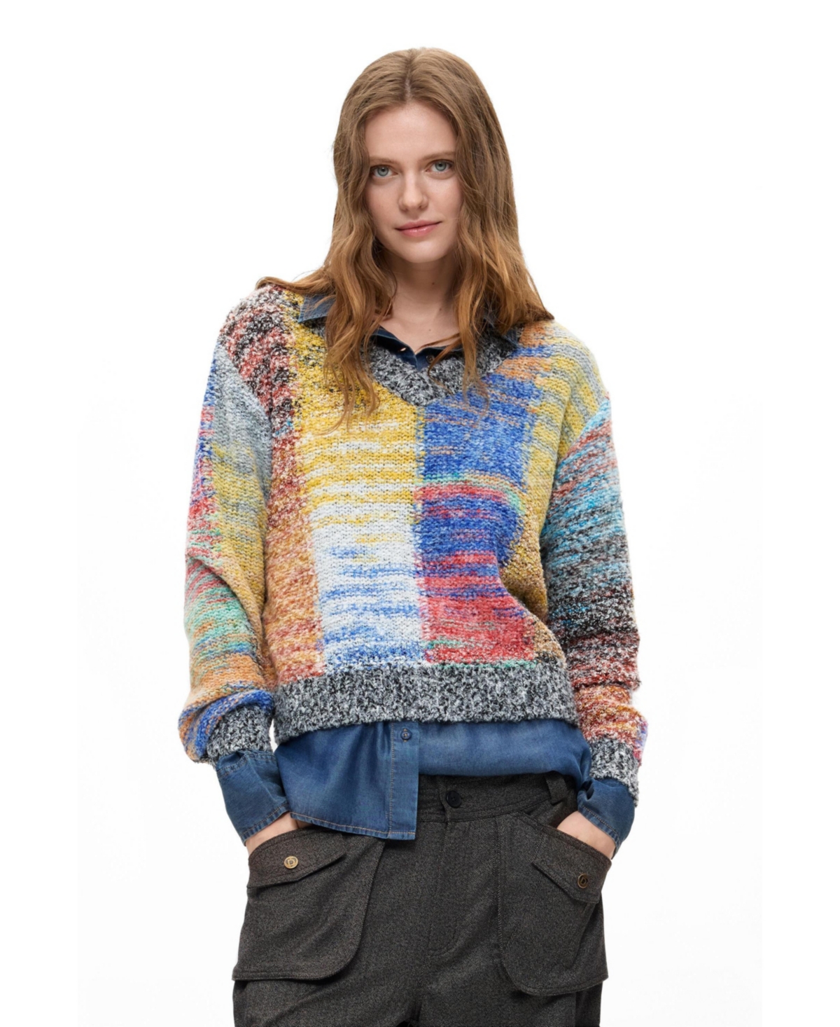 Desigual Women’s Chunky knit cropped sweater – Orange red Desigual Women’s Chunky knit cropped sweater – Orange red