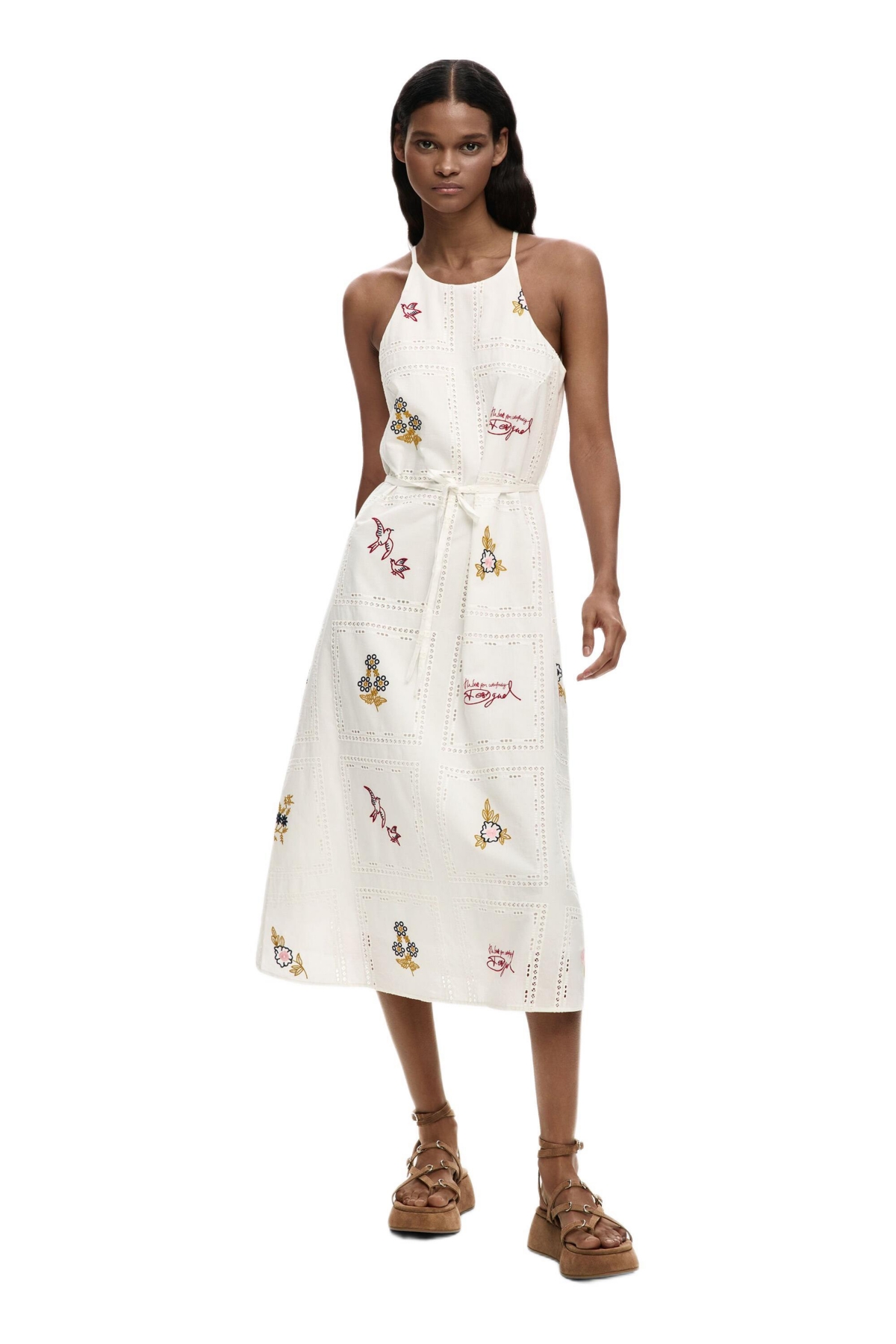 Desigual Women’s Embroidered halter dress – White Desigual Women’s Embroidered halter dress – White