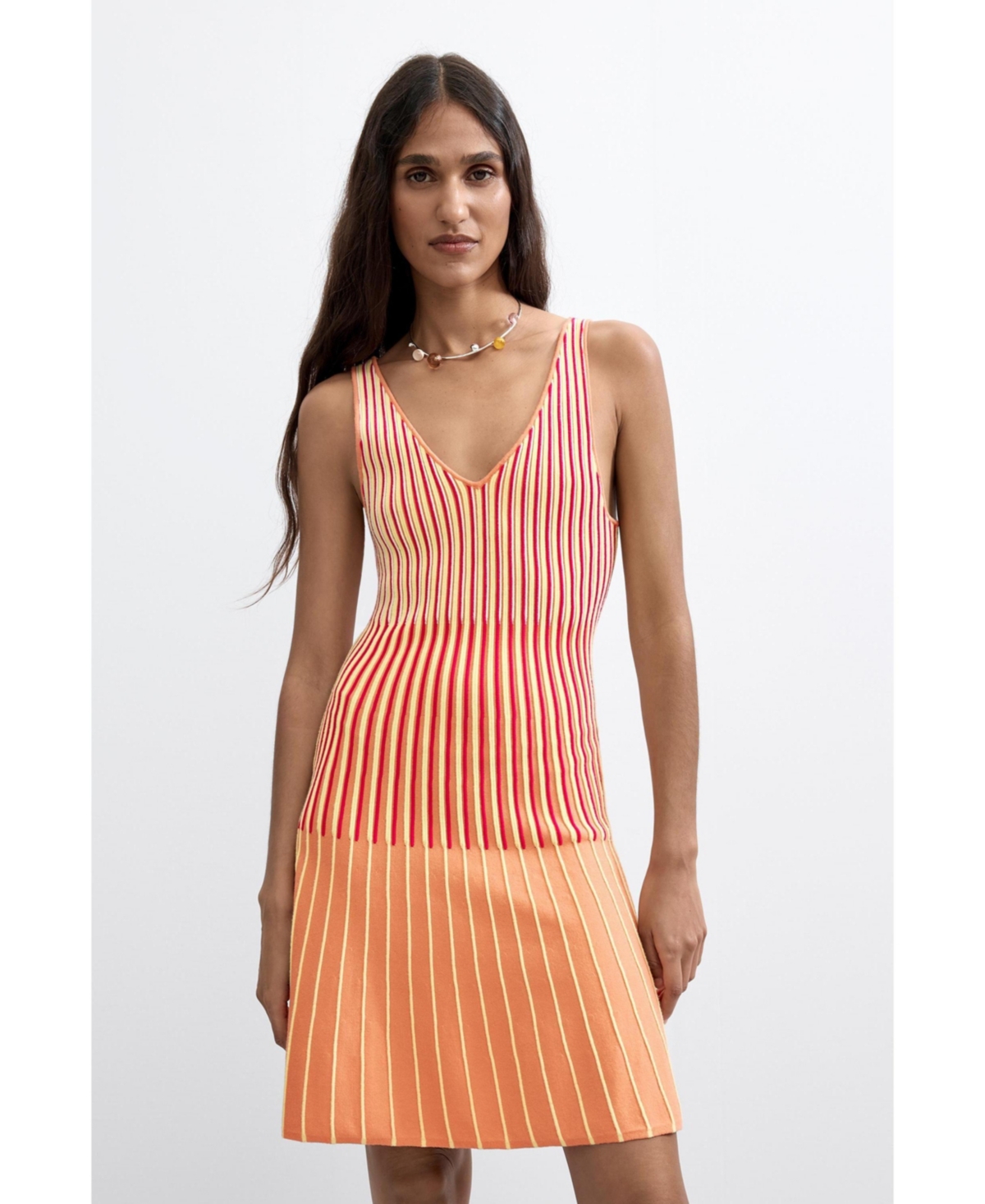 Desigual Women’s Fit & Flare Striped Sleeveless Sweater Dress – Yellow Desigual Women’s Fit & Flare Striped Sleeveless Sweater Dress – Yellow