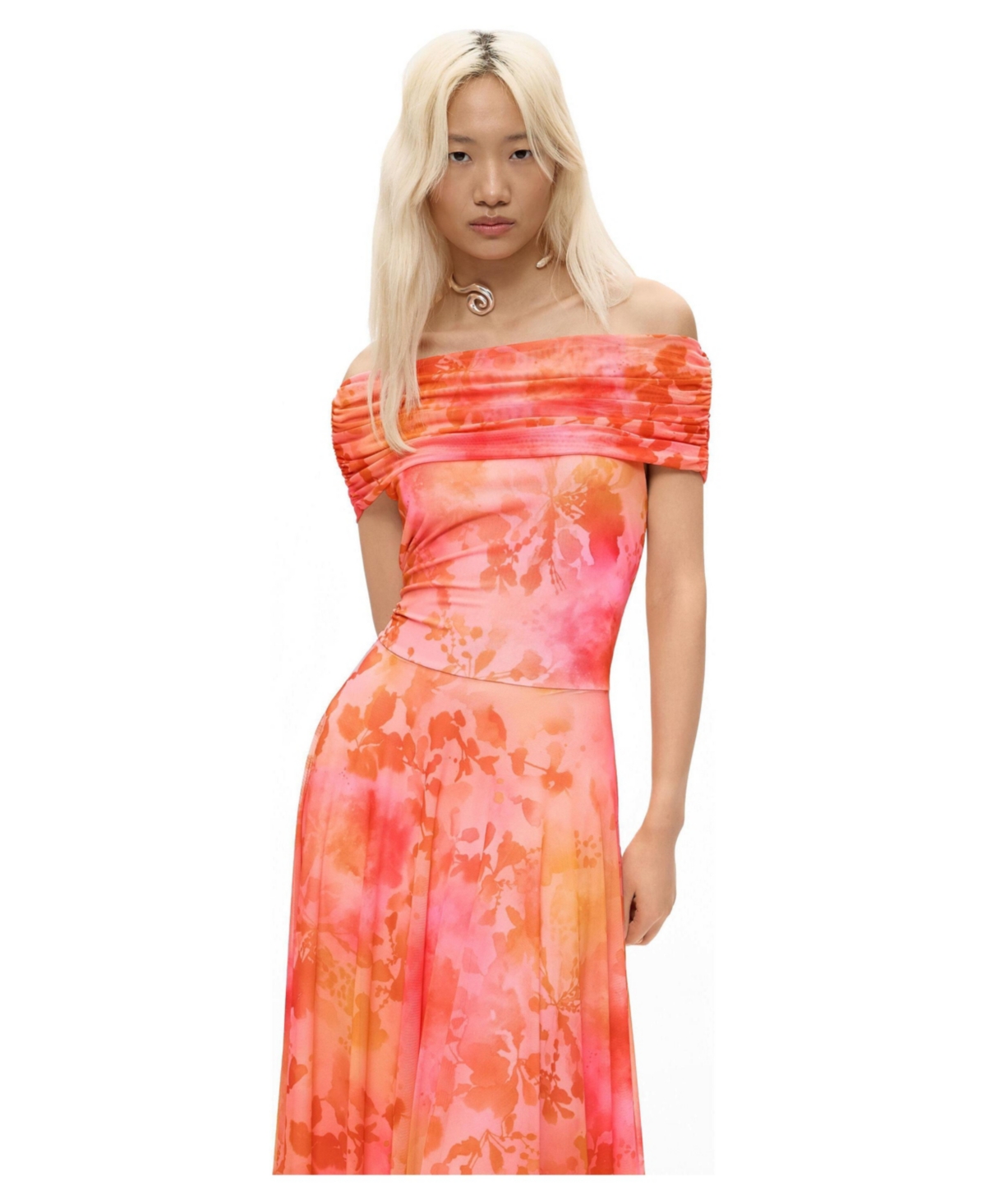 Desigual Women’s Floral Long Mesh Dress – Pink