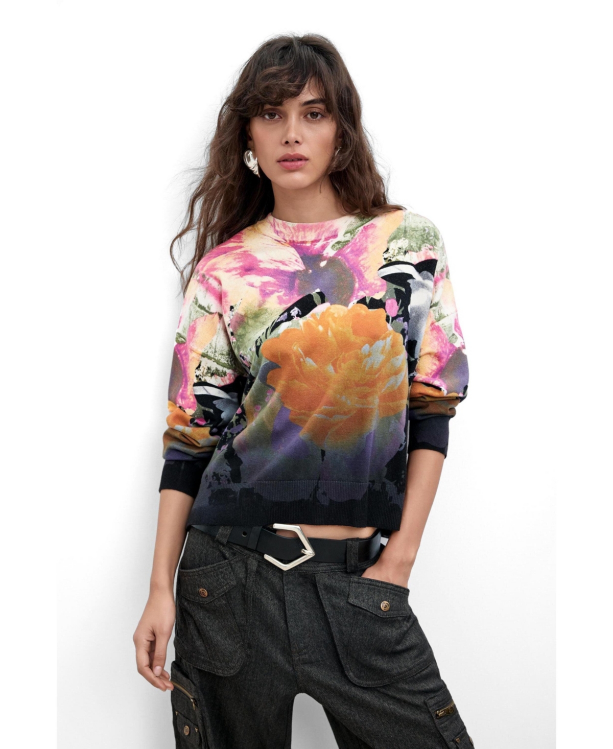 Desigual Women’s Lacroix Floral-Print Long-Sleeve Sweater – Black Desigual Women’s Lacroix Floral-Print Long-Sleeve Sweater – Black