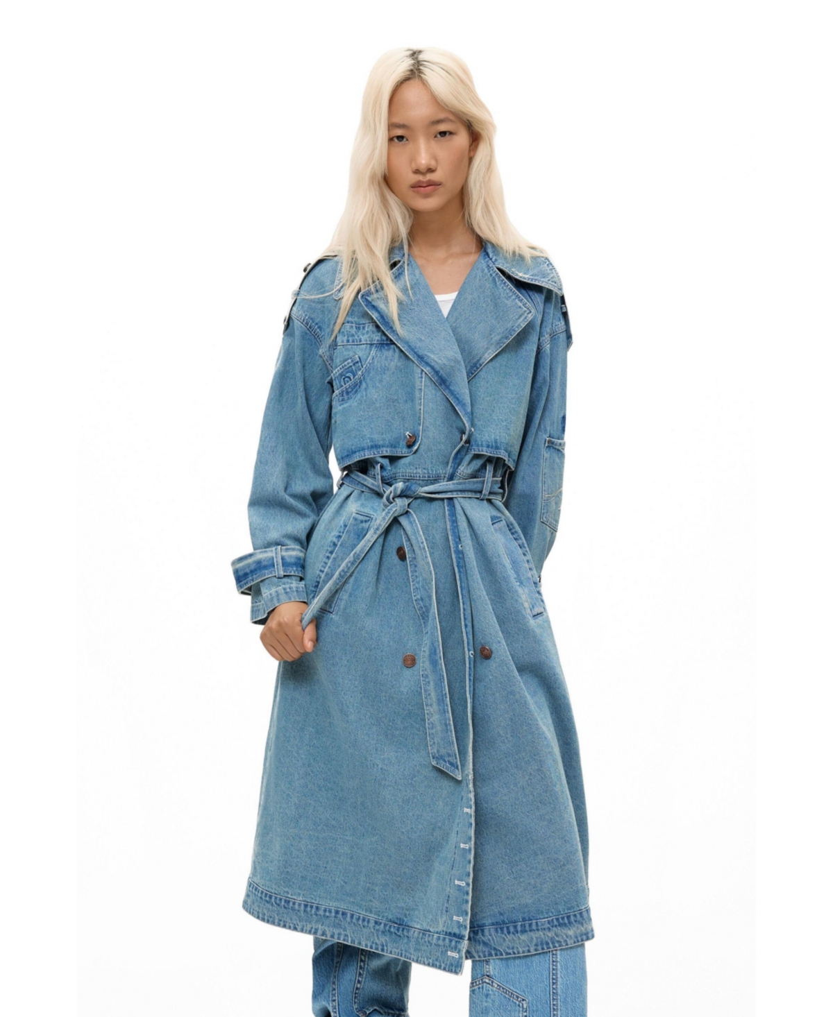 Desigual Women’s Long Denim Trench Coat – Medium blue Desigual Women’s Long Denim Trench Coat – Medium blue