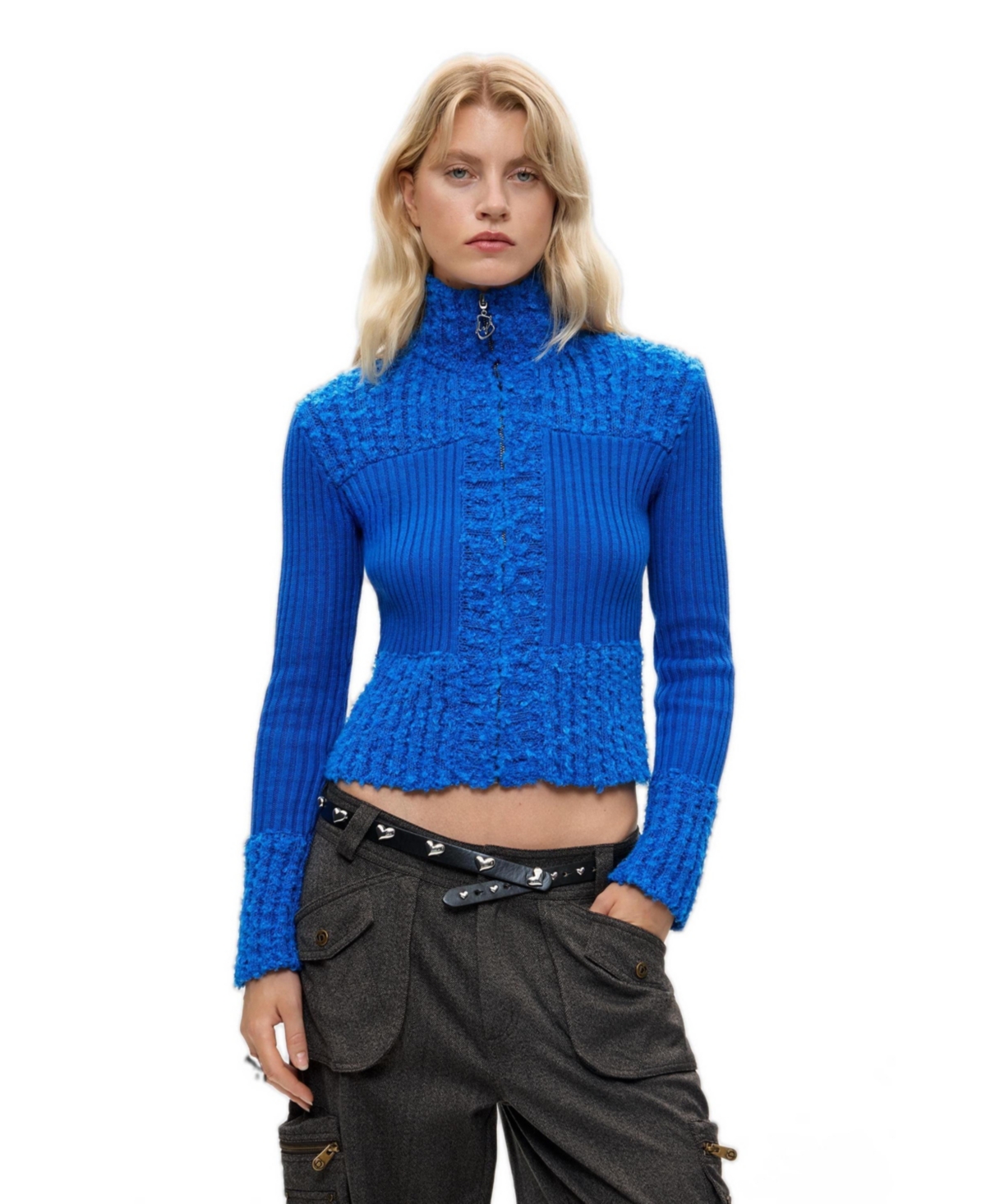 Desigual Women’s Long-Sleeve Full-Zip Mock Neck Cardigan – Dark blue