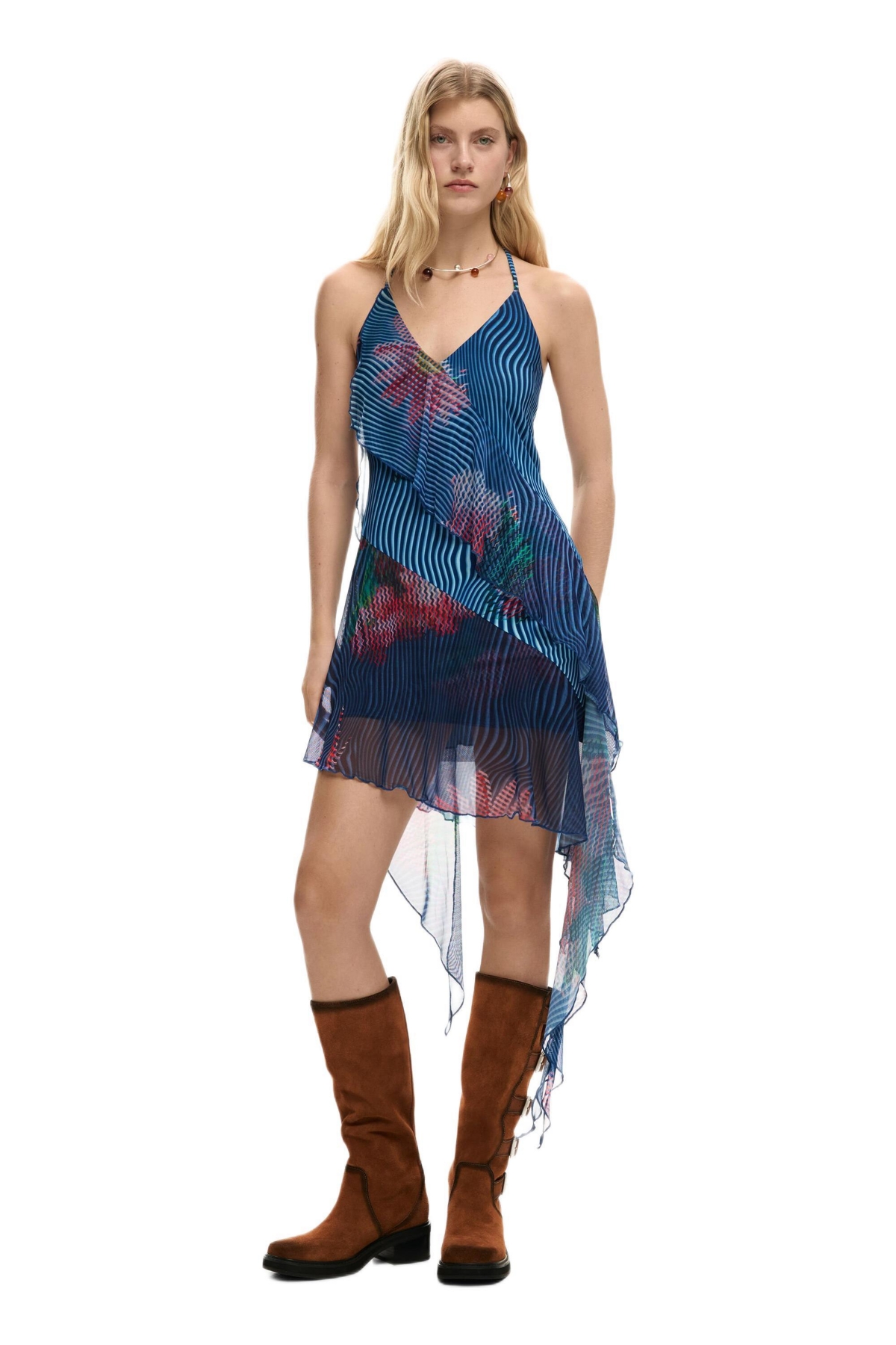 Desigual Women’s Pixelated ruffle dress – Blue