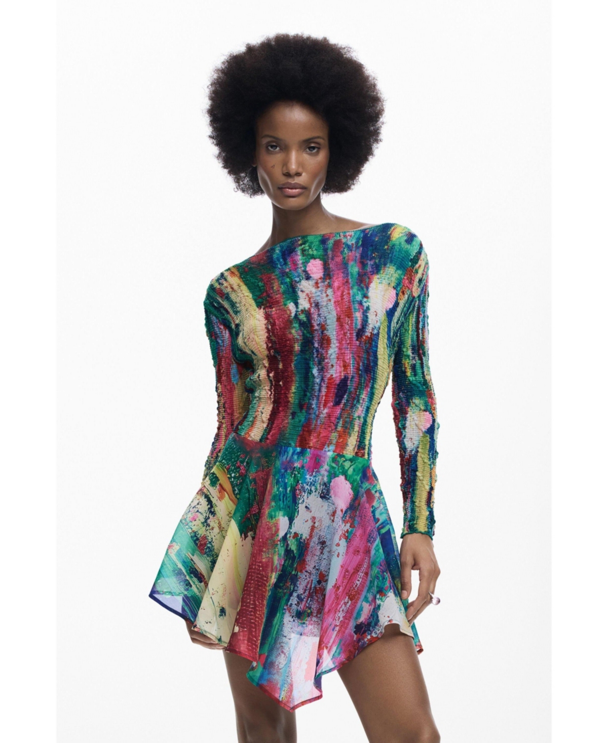 Desigual Women’s Ruched Asymmetric Dress – Multi Desigual Women’s Ruched Asymmetric Dress – Multi