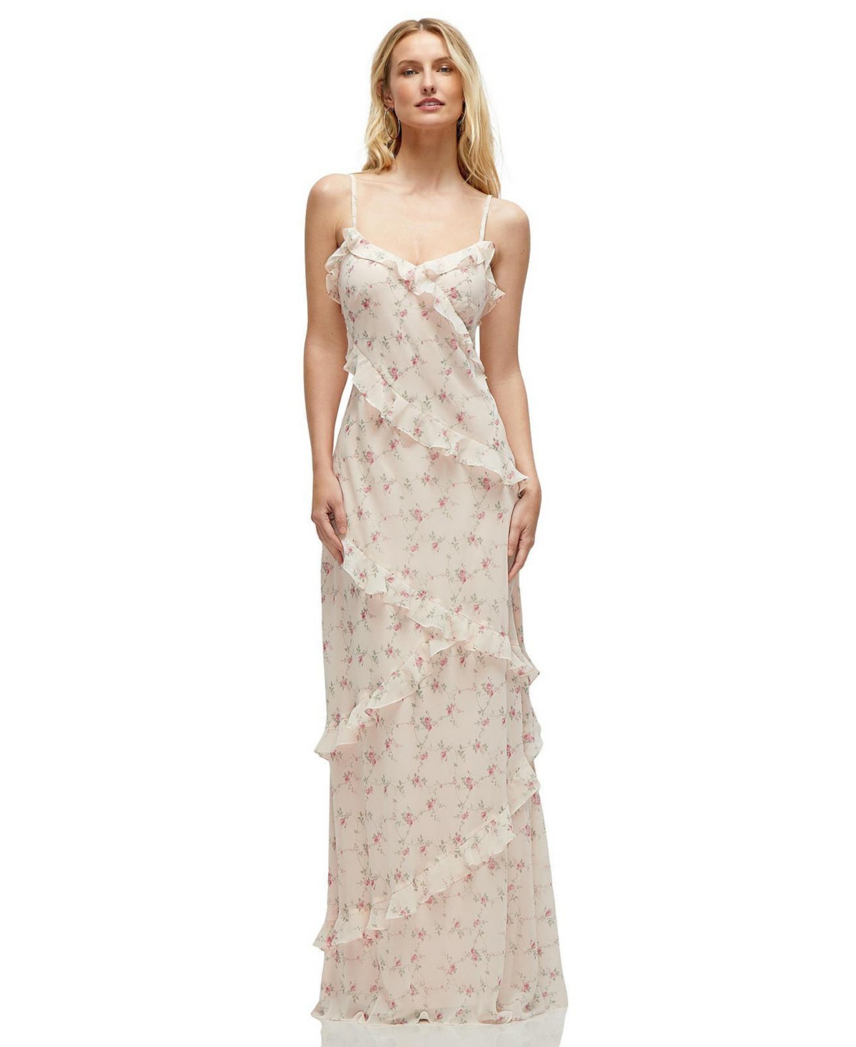 Dessy Collection Women’s Asymmetrical Ruffle Chiffon Bias Slip Maxi Dress – Coquette floral print Dessy Collection Women’s Asymmetrical Ruffle Chiffon Bias Slip Maxi Dress – Coquette floral print