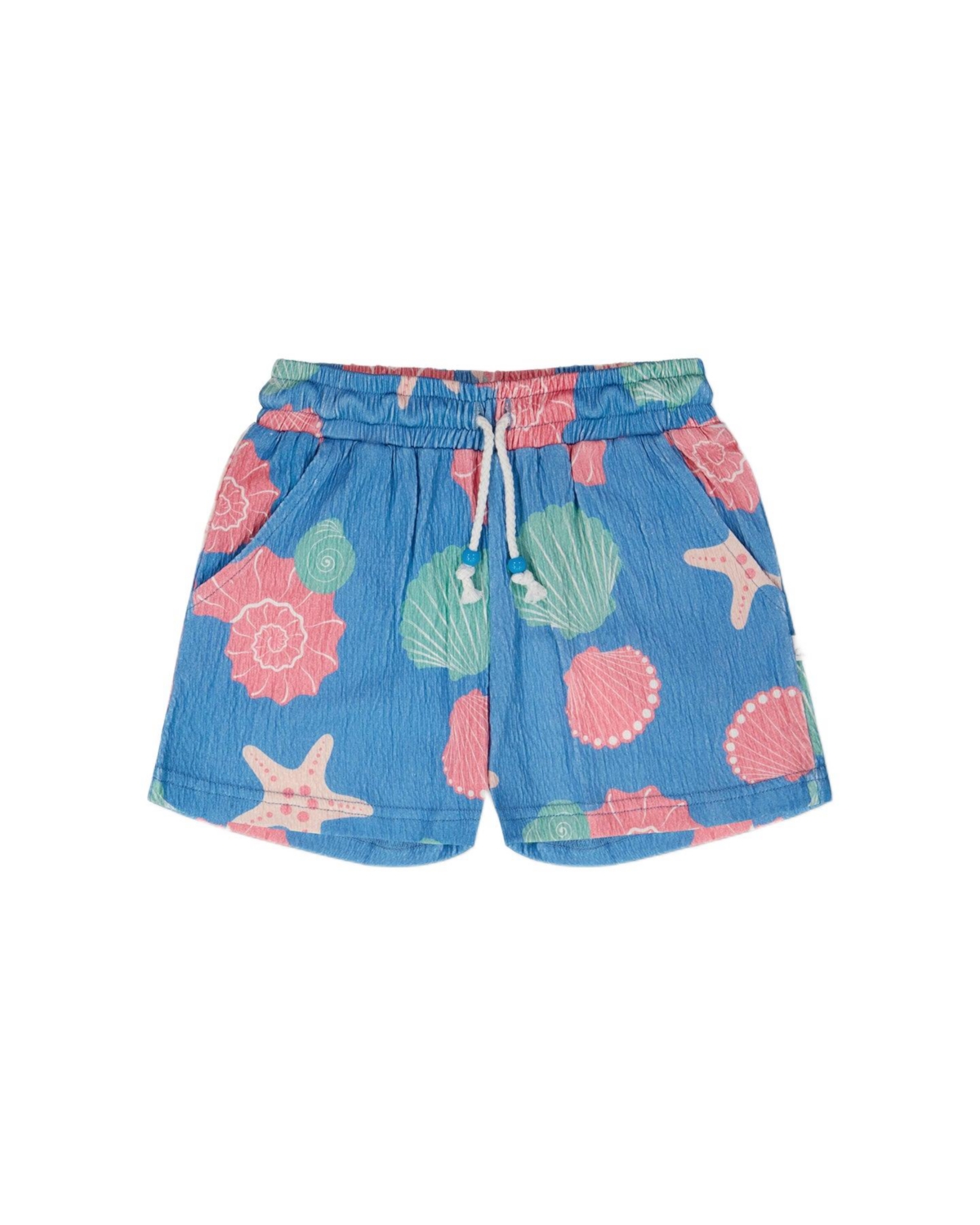 Deux par Deux Toddler Girls Crinkle Jersey Shorts – Blue seashell print Deux par Deux Toddler Girls Crinkle Jersey Shorts – Blue seashell print