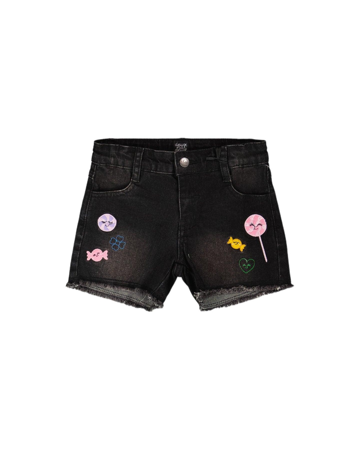 Deux par Deux Toddler Girls Denim Shorts with Embroidery – Black denim