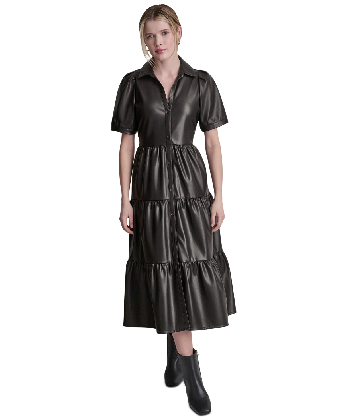 Dkny Jeans Women’s Button-Front Tiered Dress – Black