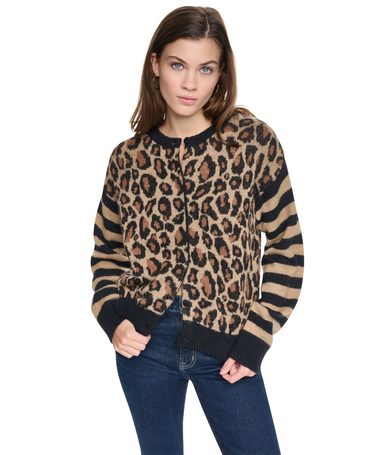 Dkny Jeans Women’s Cheetah Oversized Long-Sleeve Cardigan – Travertine Combo Dkny Jeans Women’s Cheetah Oversized Long-Sleeve Cardigan – Travertine Combo