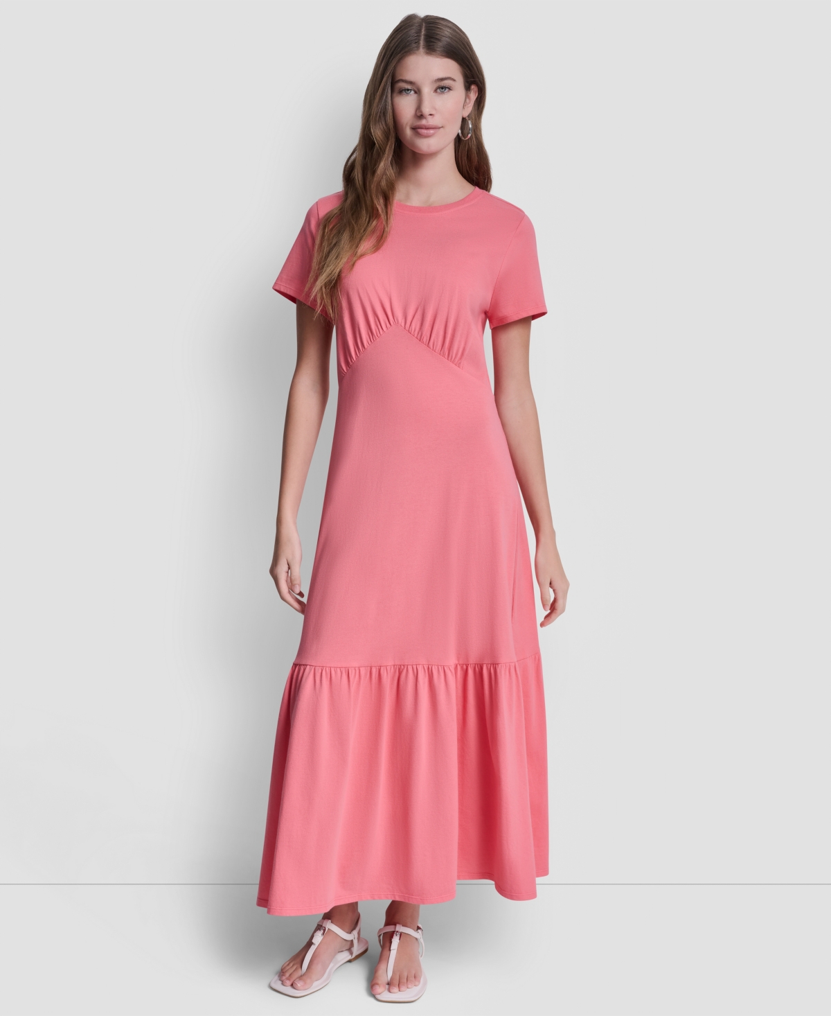 Dkny Jeans Women’s Ruched Bodice Crewneck Long Dress – Sunkissed