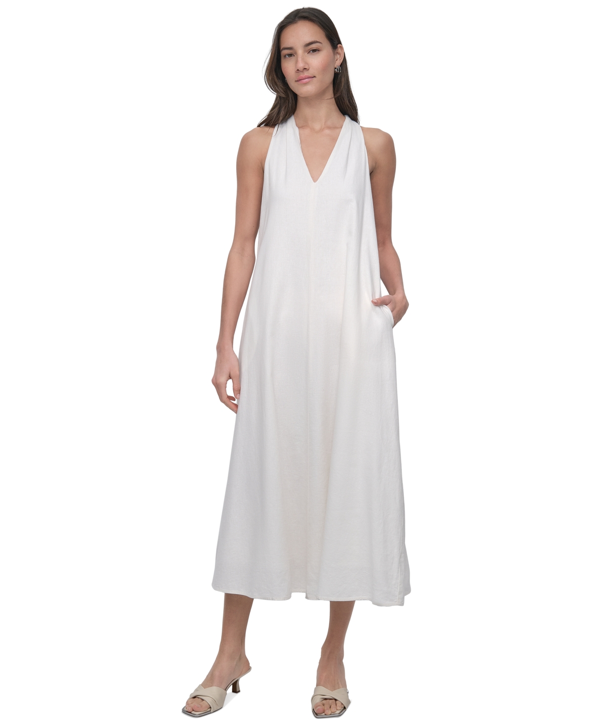 Dkny Jeans Women’s V-Neck Racerback Swing Dress – IVY – IVORY