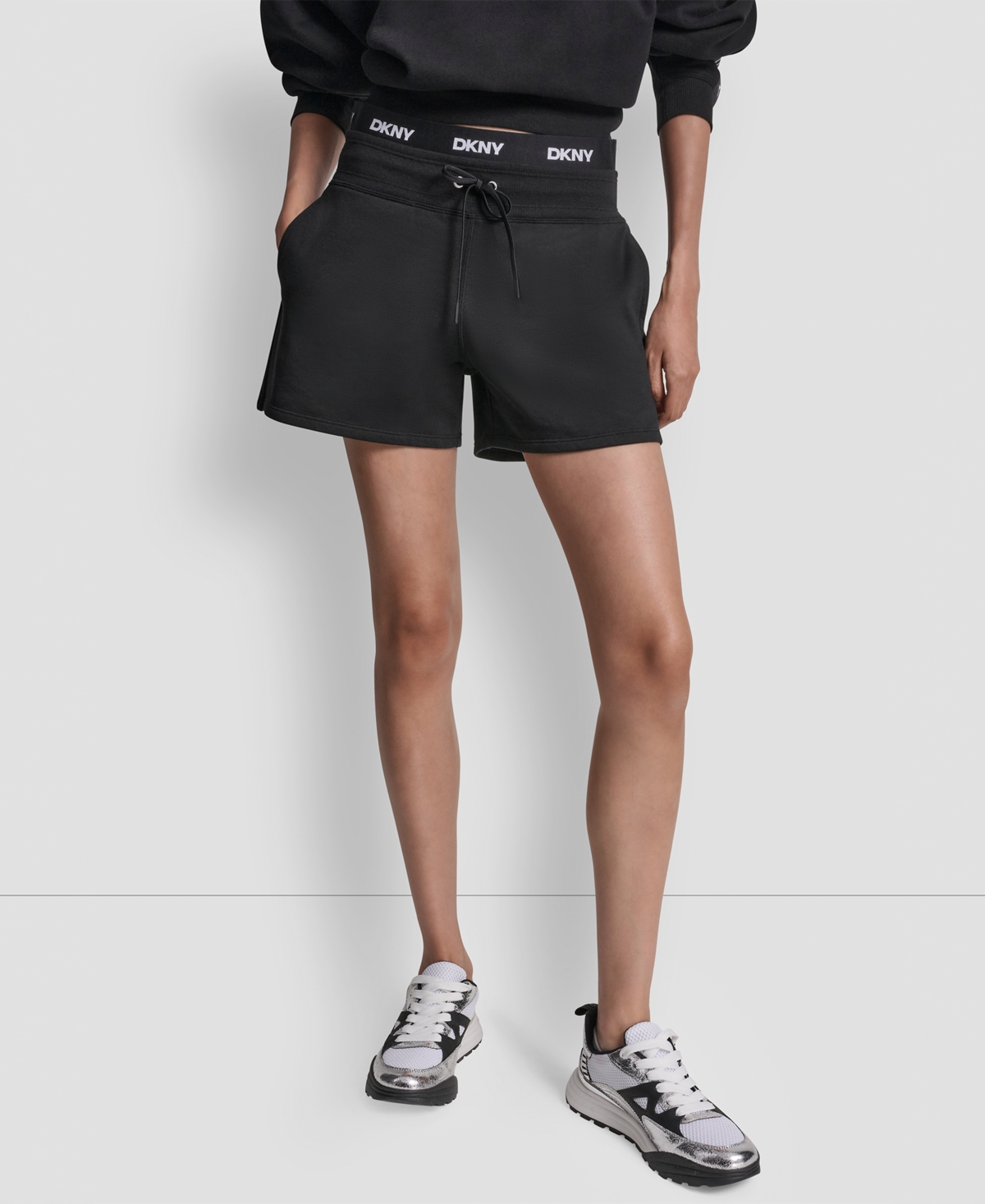 Dkny Sport Women’s High-Rise Logo Elastic Waist Shorts – Black