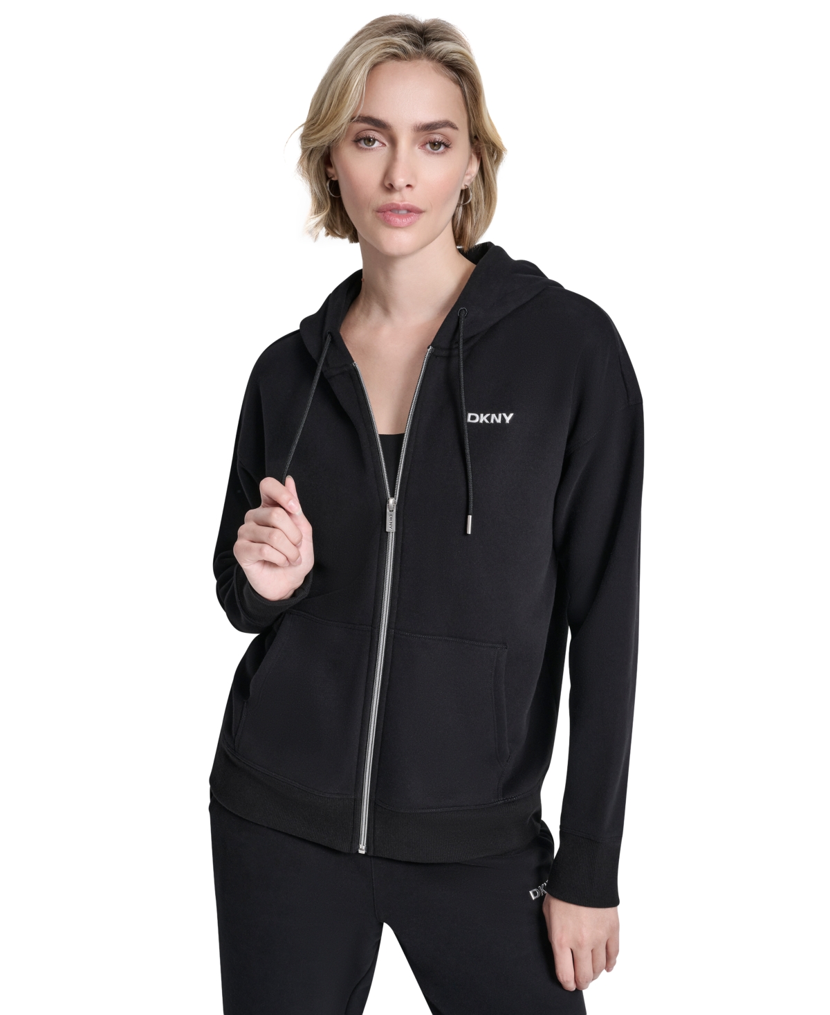 Dkny Sport Women’s Metallic Bubble Logo Full-Zip Hoodie – Black