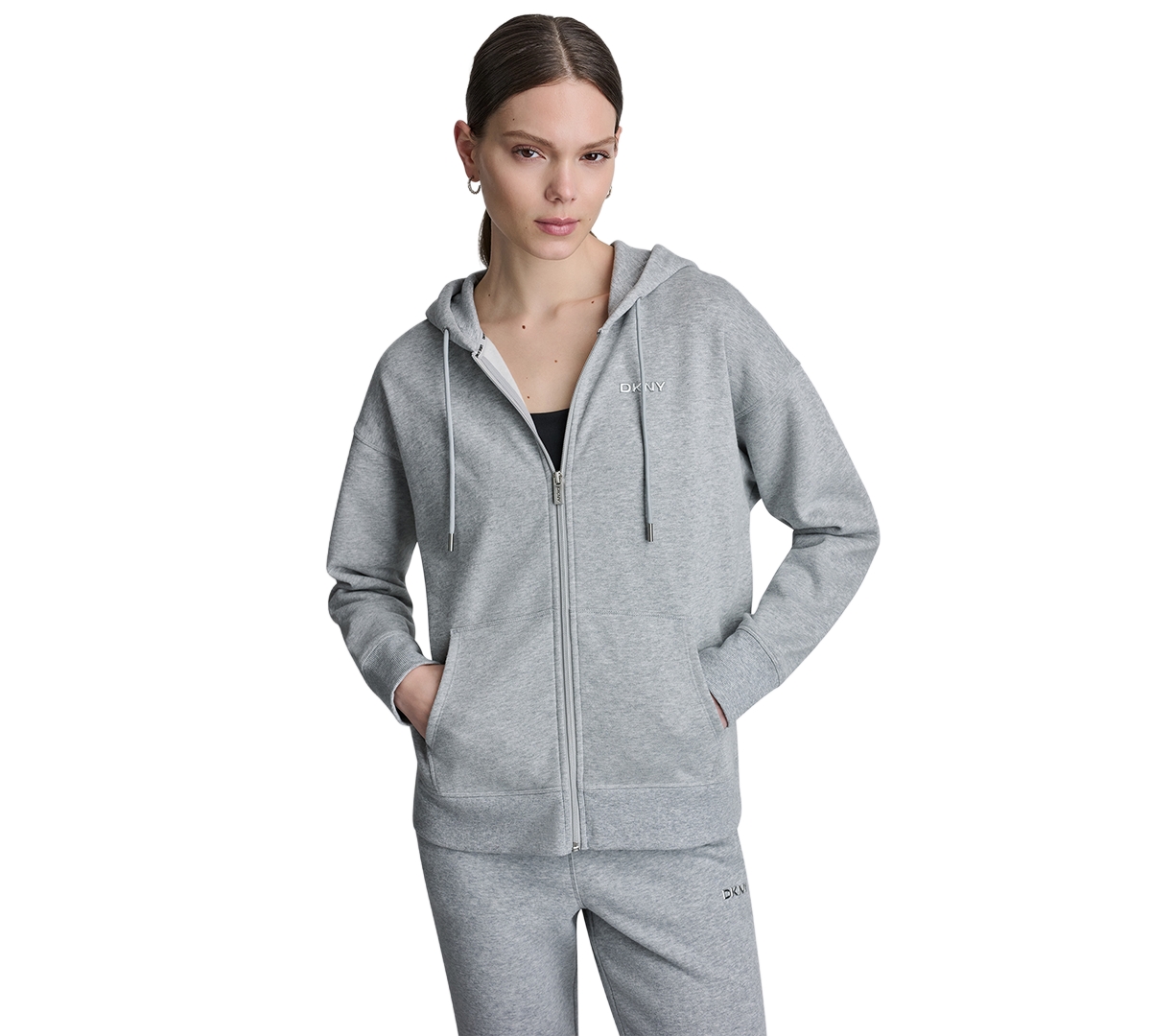 Dkny Sport Women’s Metallic Bubble Logo Full-Zip Hoodie – Pearl Grey Heather Dkny Sport Women’s Metallic Bubble Logo Full-Zip Hoodie – Pearl Grey Heather