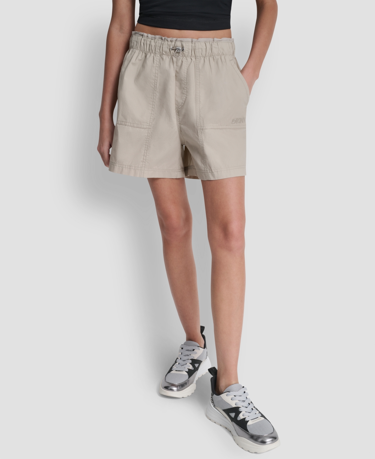 Dkny Sport Women’s Mid-Rise Bungee Waist Shorts – Pebble