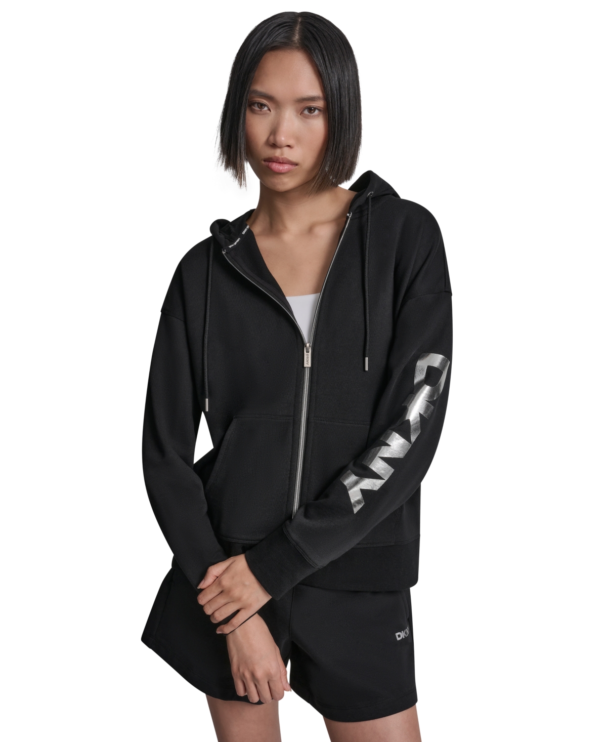 Dkny Sport Women’s Regular-Fit Full Zip Hoodie – Black/Silver Dkny Sport Women’s Regular-Fit Full Zip Hoodie – Black/Silver
