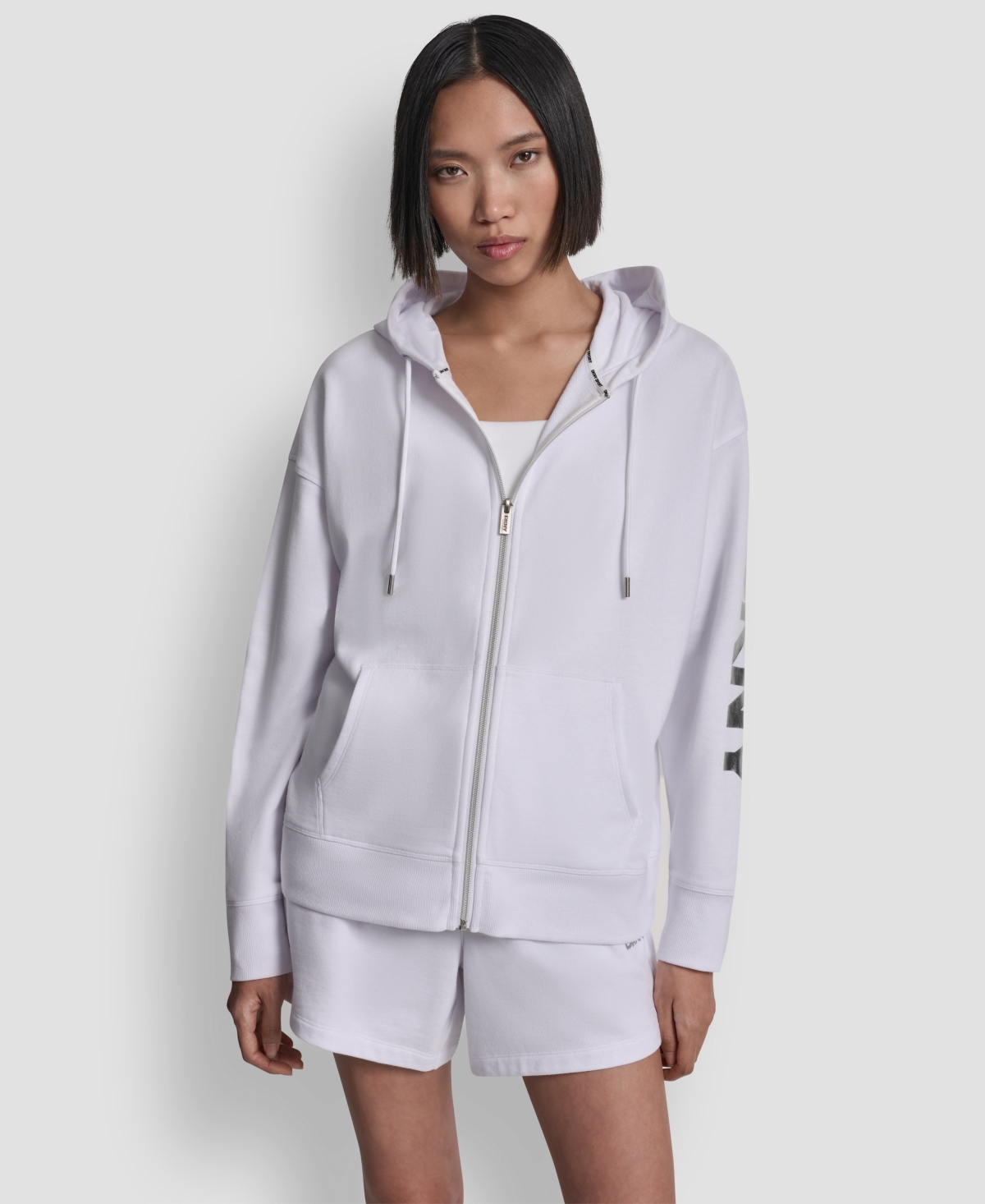 Dkny Sport Women’s Regular-Fit Full Zip Hoodie – White/Silver Dkny Sport Women’s Regular-Fit Full Zip Hoodie – White/Silver