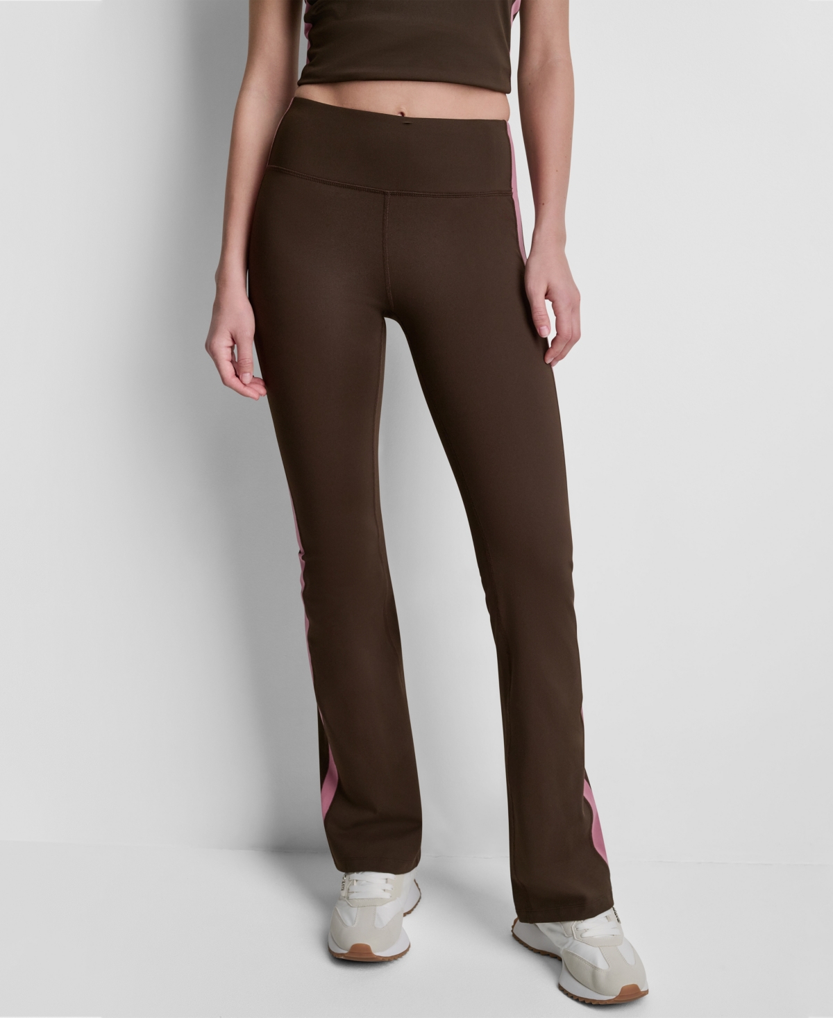 Dkny Sport Women’s Side-Stripe High-Rise Flared Leggings – Espresso/Mesa Rose