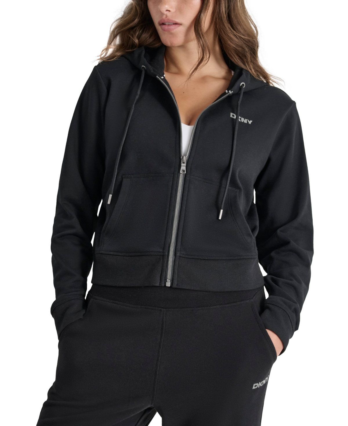 Dkny Sport Women’s Studded-Logo Full-Zip Fleece Hoodie – Black Dkny Sport Women’s Studded-Logo Full-Zip Fleece Hoodie – Black