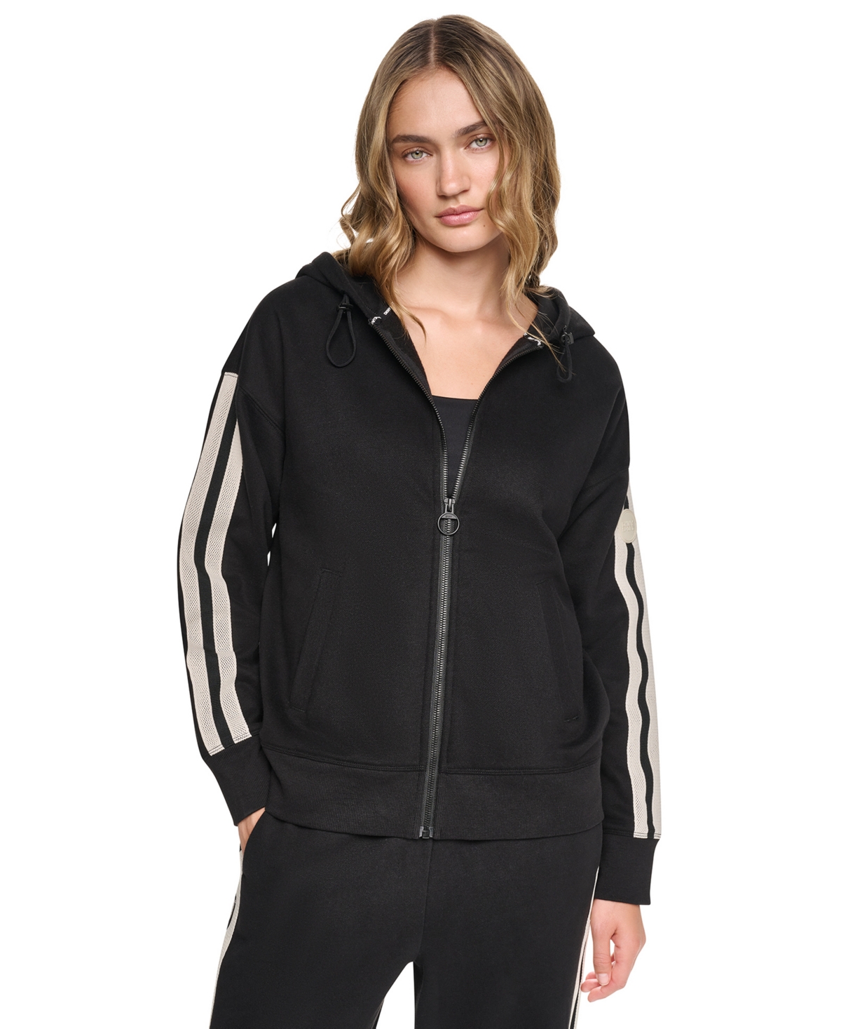 Dkny Sport Women’s Textured Tape Full-Zip Hoodie – Black