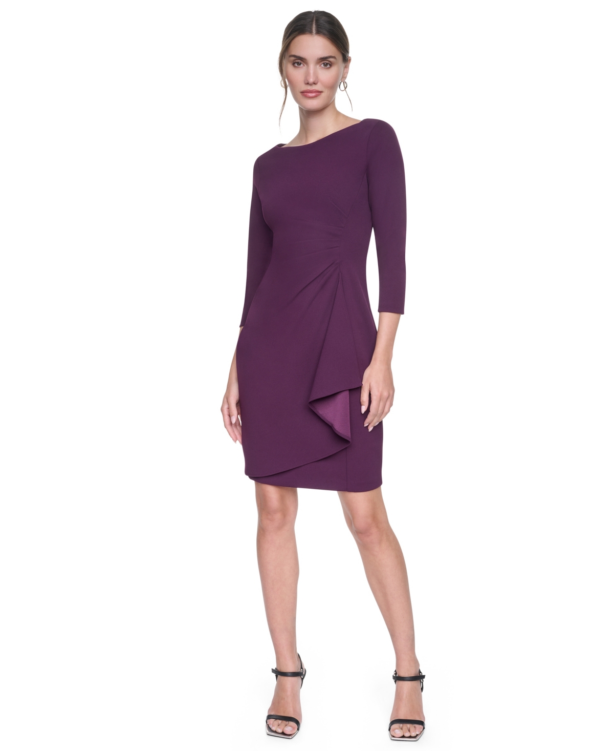 Dkny Women’s Boat Neck Ruched Sheath Dress – Raisin