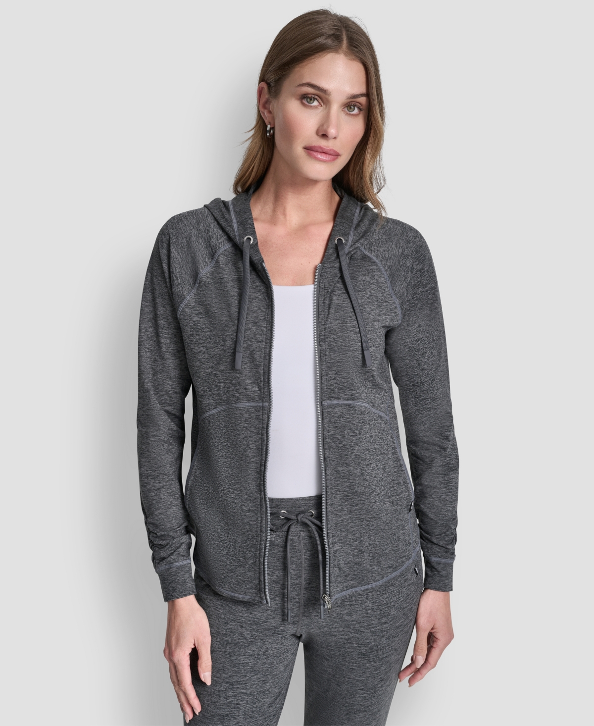 Dkny Women’s Full-Zip Long-Sleeve Hoodie – Black Spacedye Dkny Women’s Full-Zip Long-Sleeve Hoodie – Black Spacedye